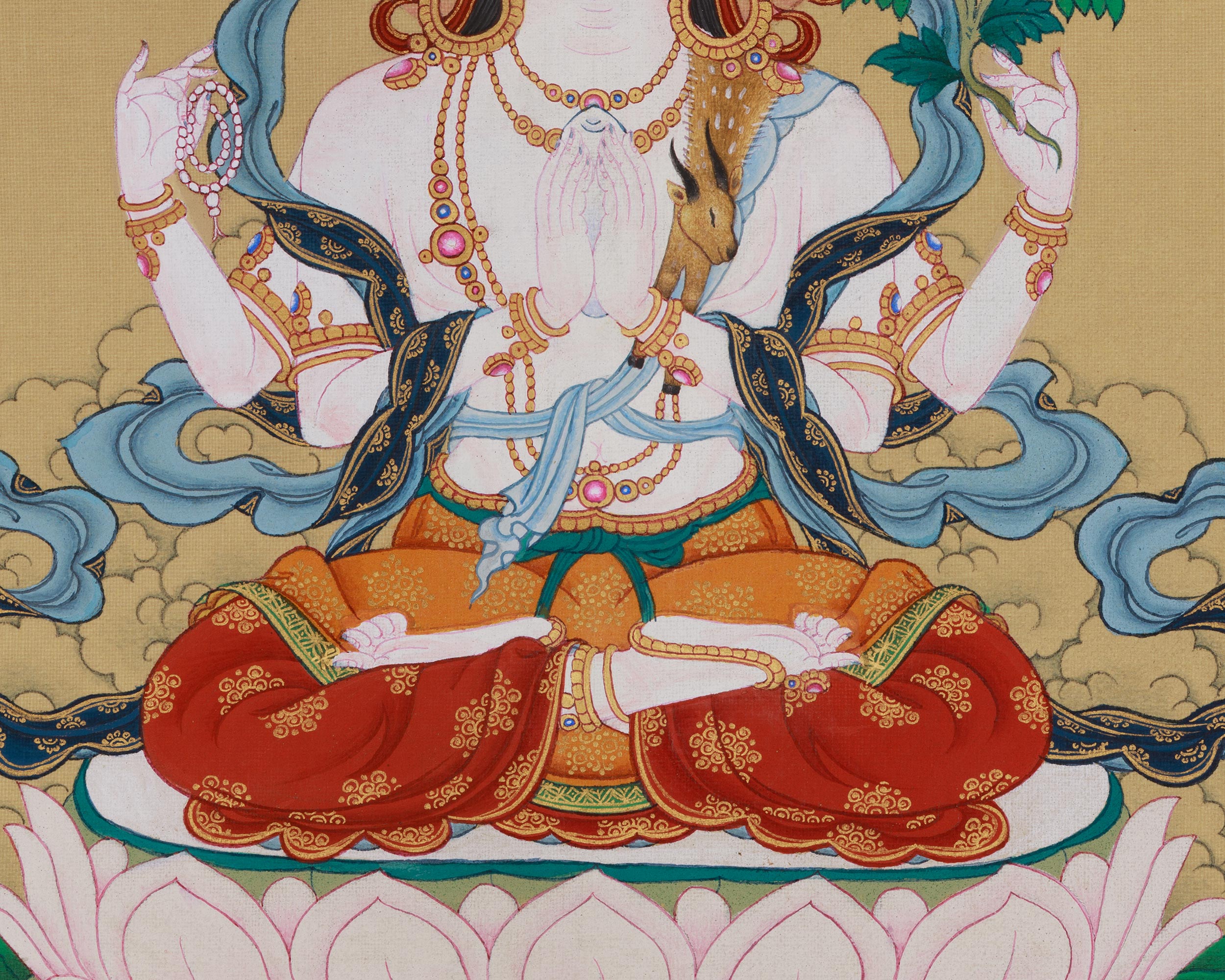 Divine Chenrezig with Amitabha Buddha Thangka | Compassion Deity Art