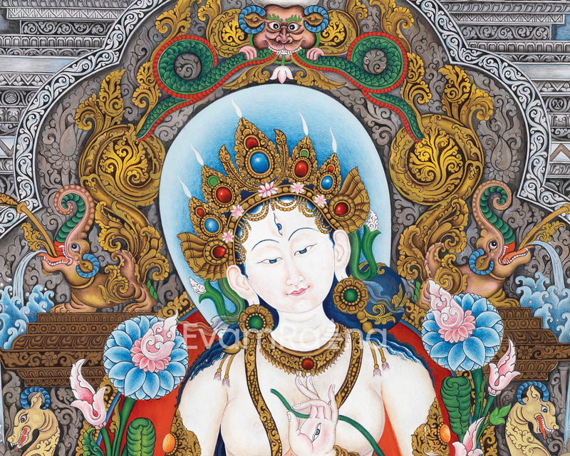 White Tara Thangka Print | Buddhist Art for Decor