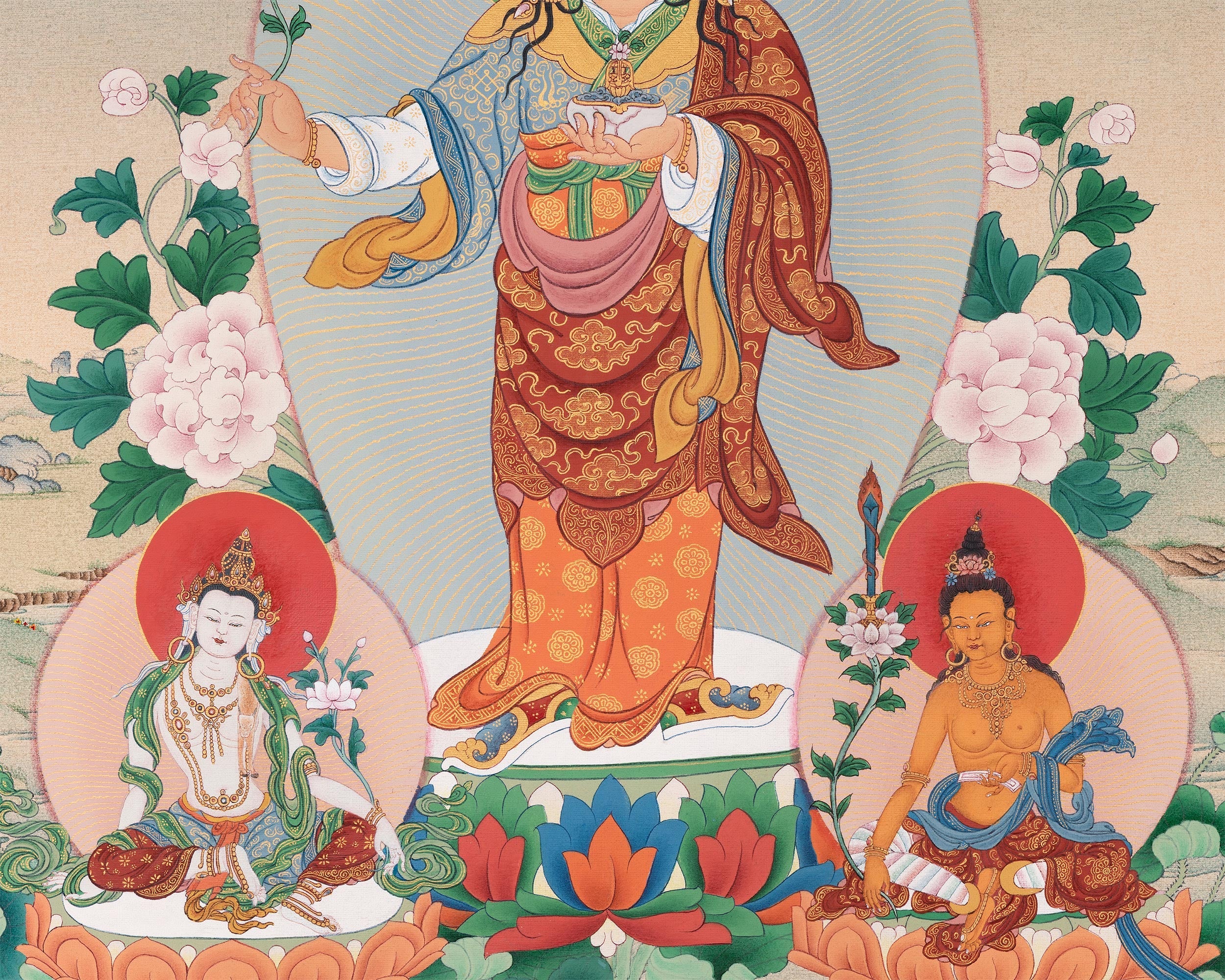Tibetan Standing Guru with Four Bodhisattva | High-Quality Giclee Canvas Print