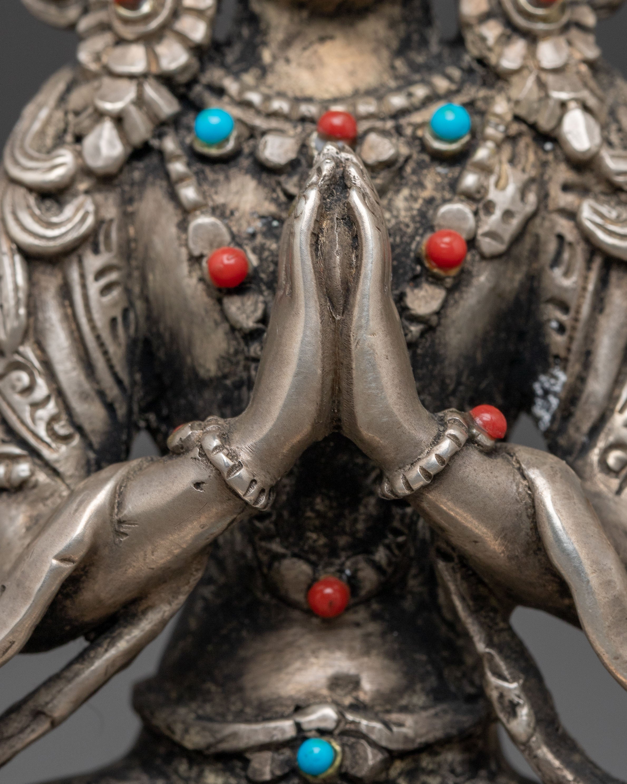 Handmade Silver Chenrezig Statue | Compassion Buddha Sculpture