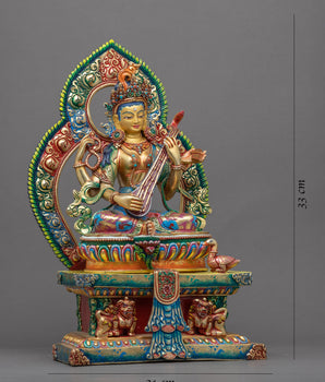 Gold-Gilded Saraswati Statue for Sale | Traditional Goddess Of Wisdom Statue