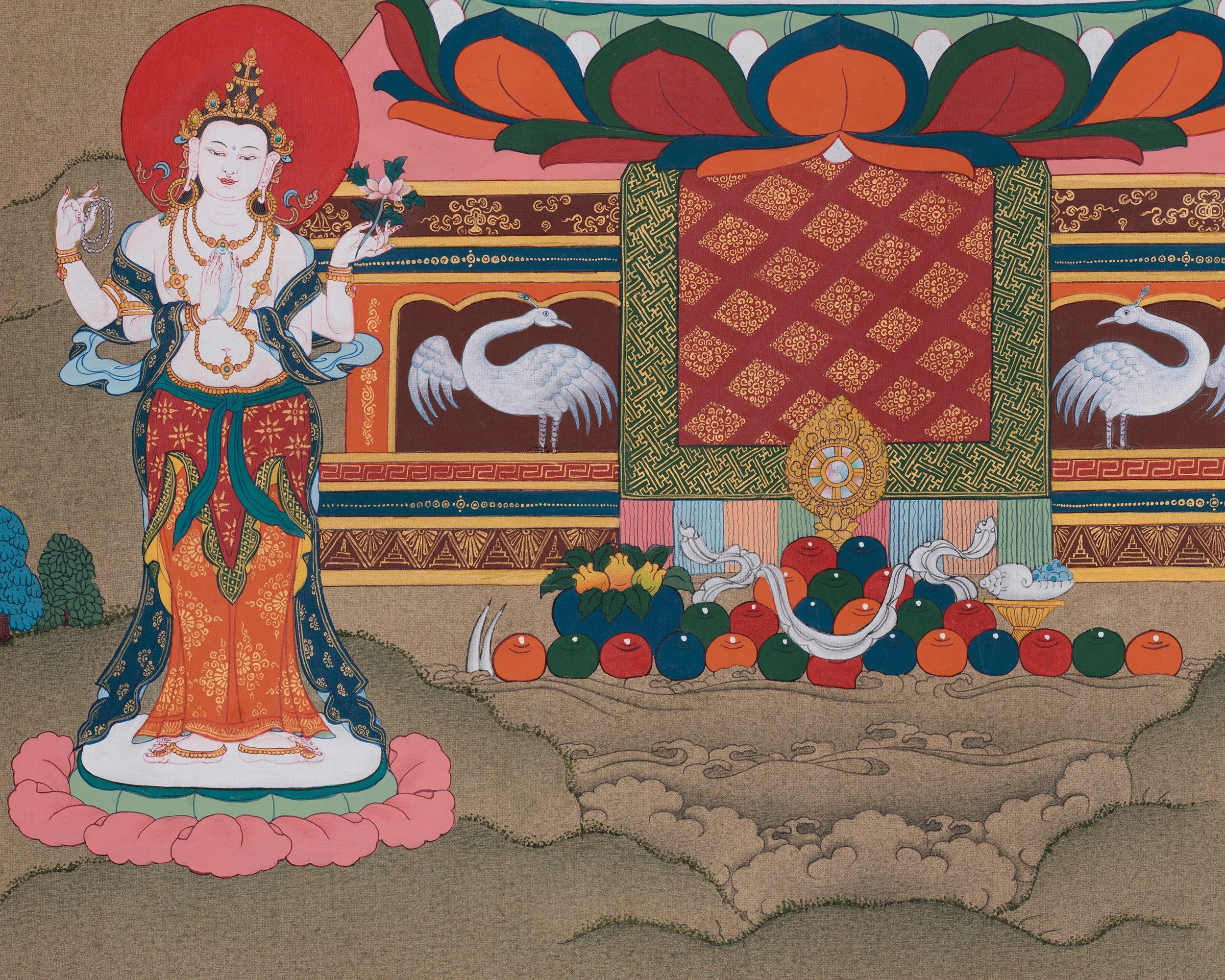 Amitabha Buddha with Chenrezig and Vajrapani | Tibetan Bodhisattva Thangka