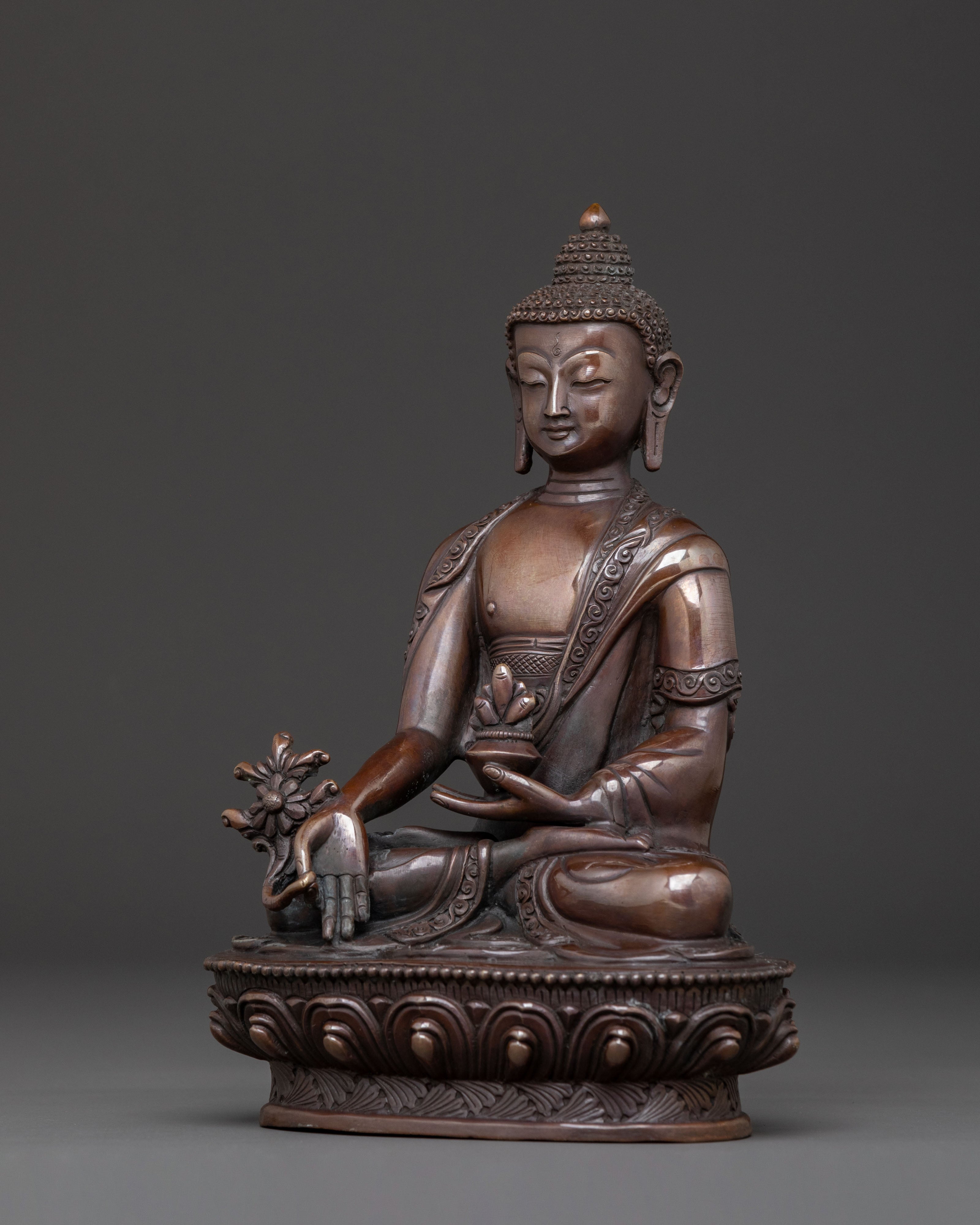 Healing Radiance: Medicine Buddha Spiritual Statue in Oxidized Copper