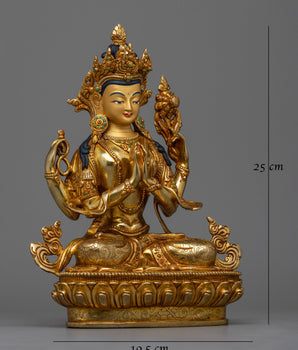 Chenrezig Gold Gilded 25cm Statue | Embodiment of Compassion and Serenity