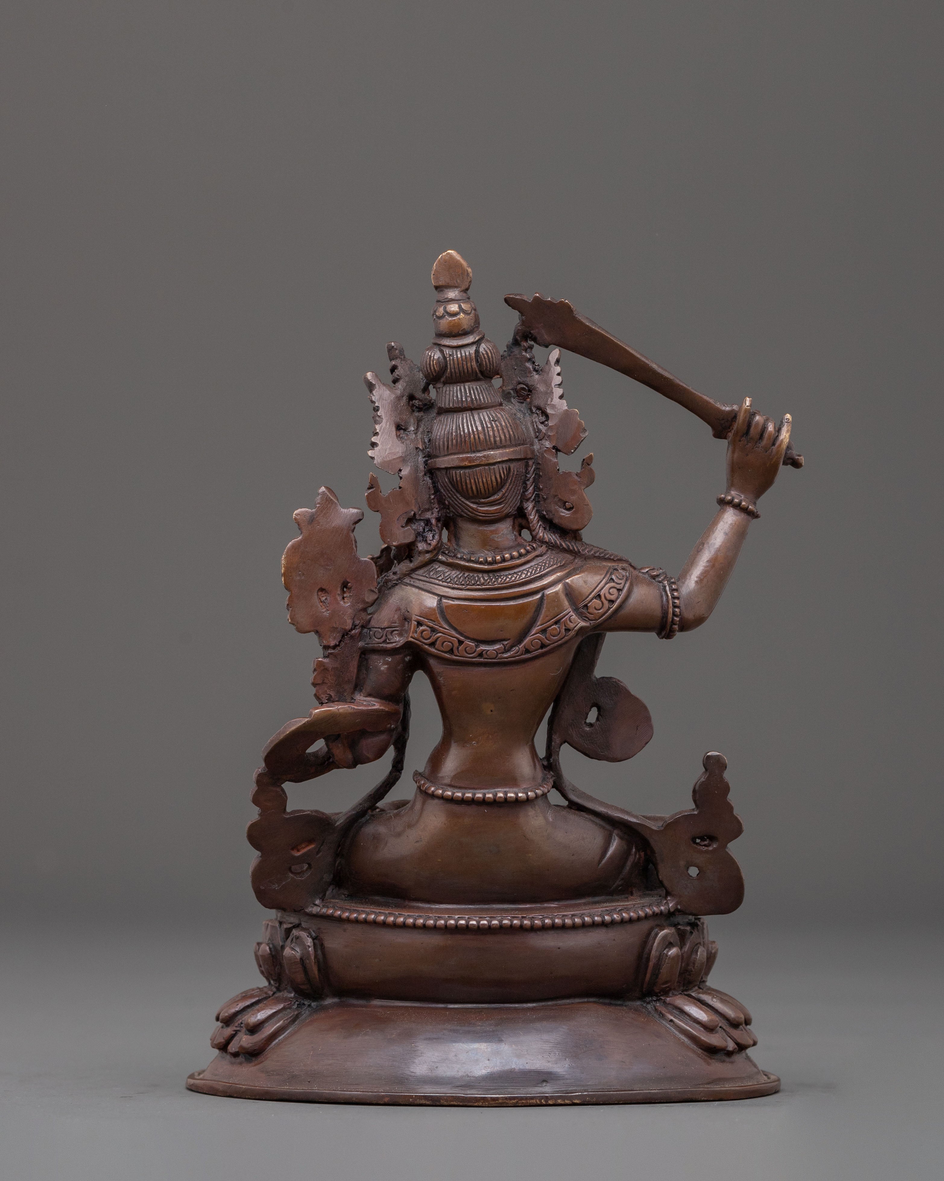Handmade Manjushri Oxidized Copper Statue | Buddhist Wisdom Art