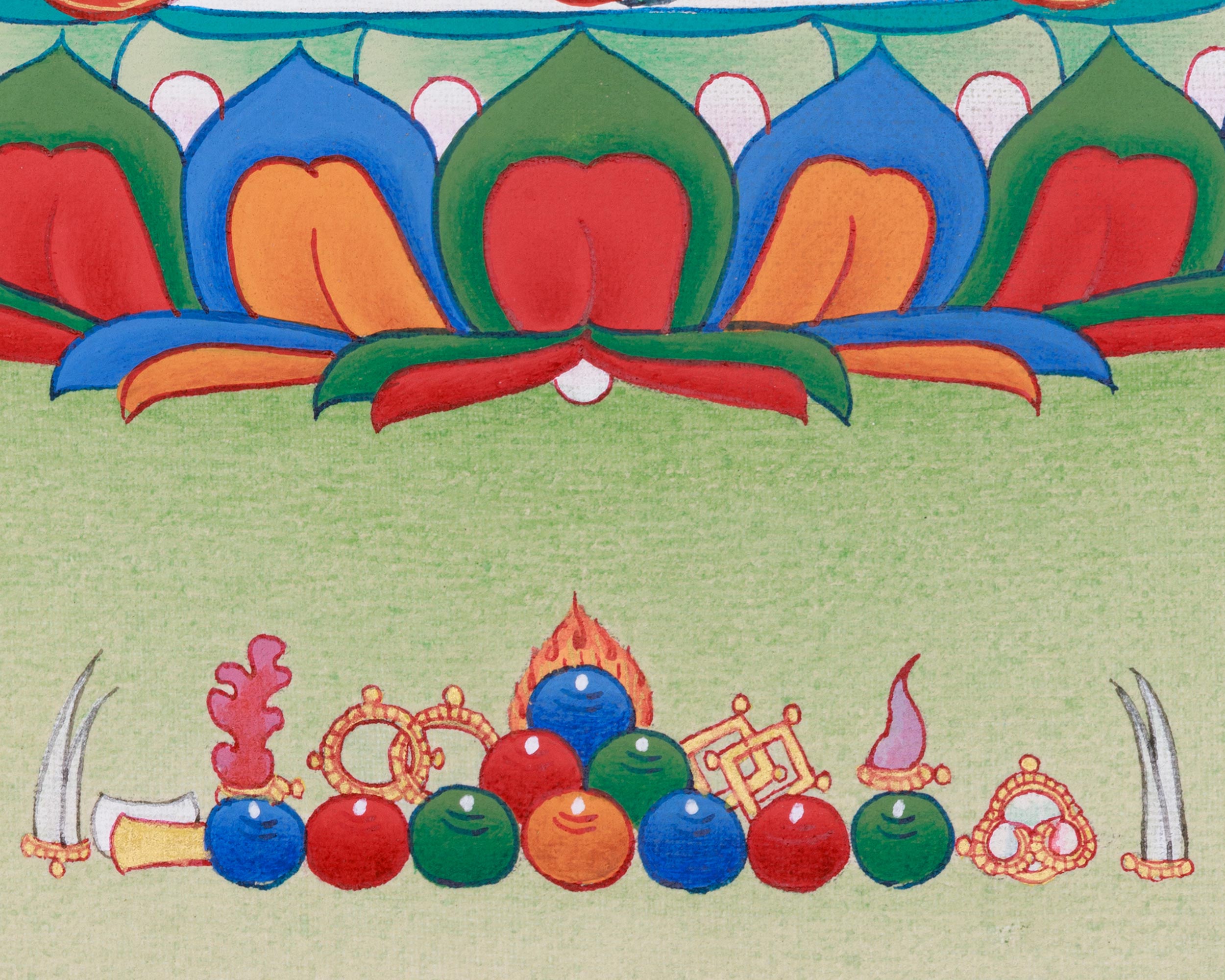 Hand-Painted Seven Eyes White Tara Thangka | Buddhist Art for Longevity and Healing