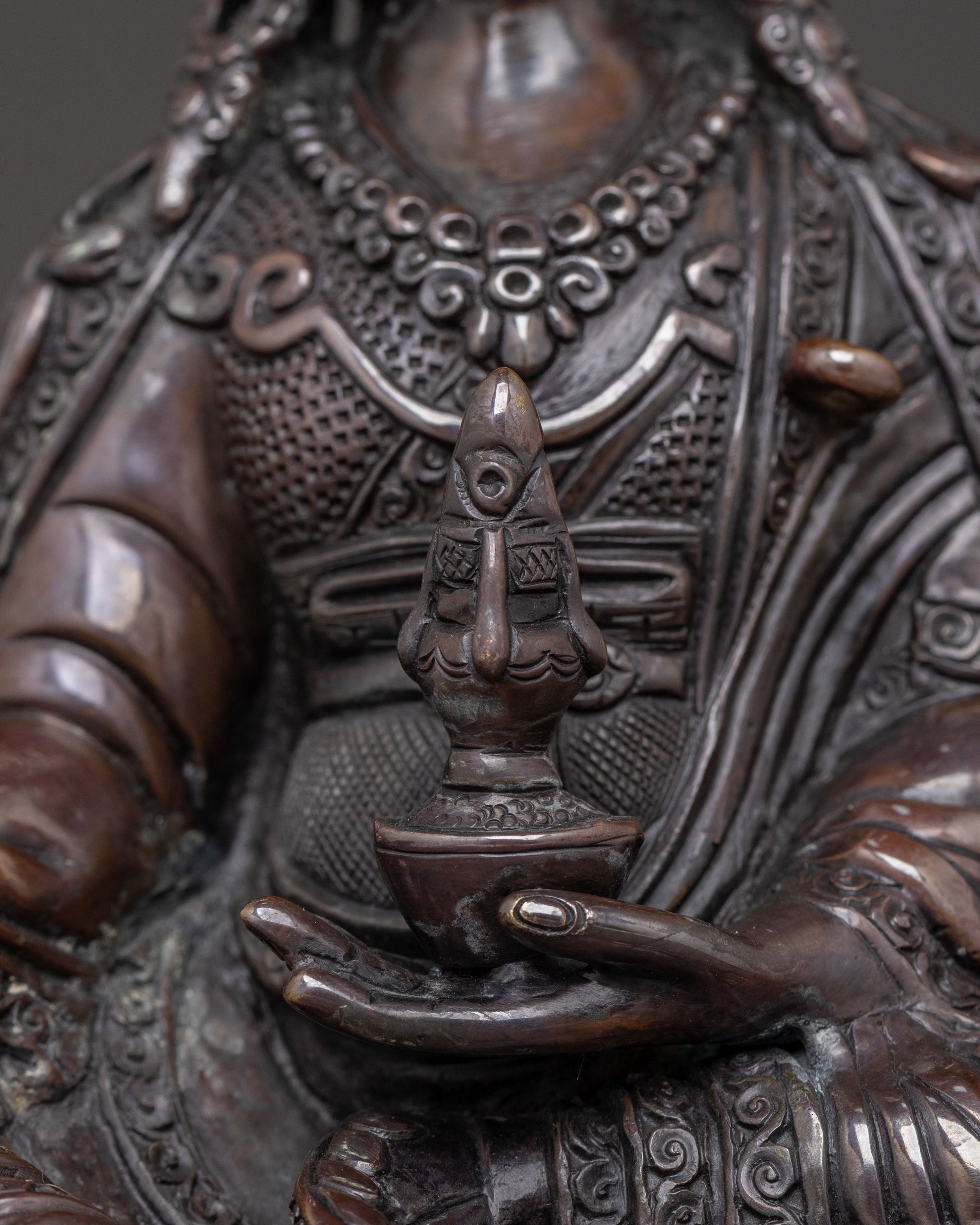 Guru Rinpoche Handcrafted Sacred Statue – Oxidized Copper