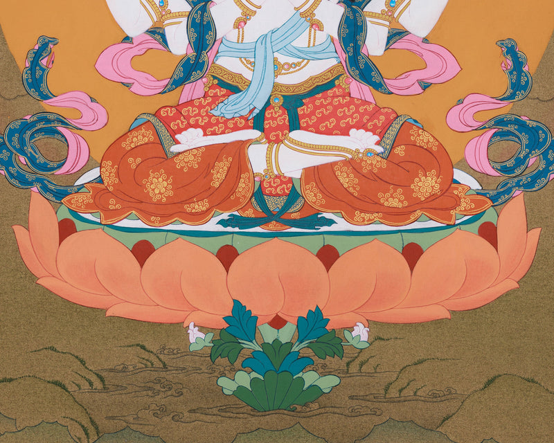 Karma Gadri Thangka of Chenresig | Hand painted Thangka