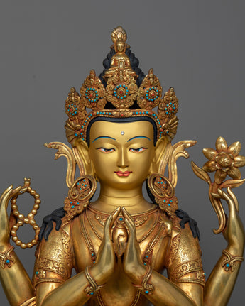 Chenrezig Statue 24K Gold Gilded 