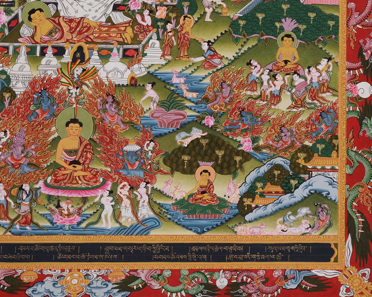 Historical Buddha Life Story Thangka | Traditional Artwork Depicting the Buddha’s Path to Enlightenment