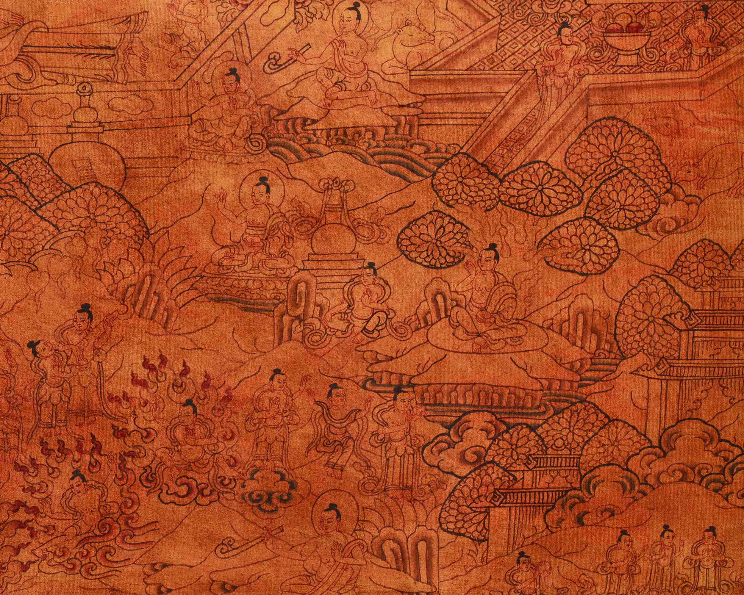 Sacred Thangka Of Buddha Life Story | Spiritual Journey of Enlightenment | Traditional Himalayan Art