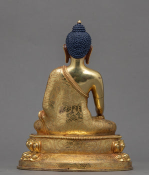 Traditional Gold Buddha Statue Home Decor | Gold-Plated Himalayan Artwork