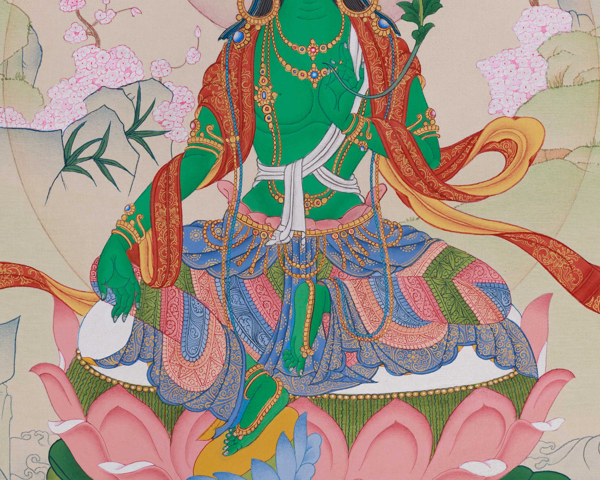 Handmade Green Tara Painting | Goddess of Protection and Swift Blessings