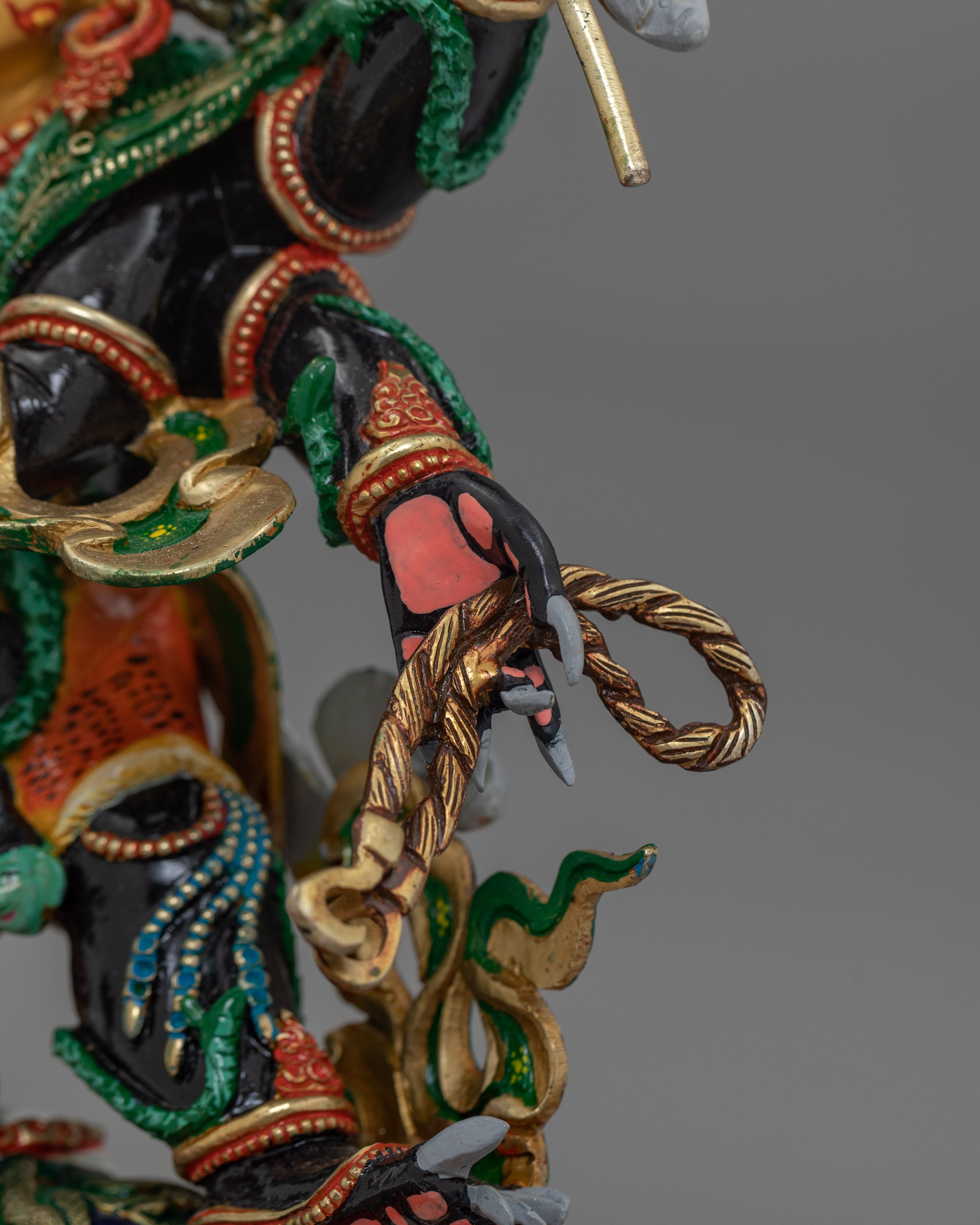 Traditionally Carved Six-Armed Mahakala Figure | Wrathful Protector Deity