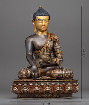 Serene Namo Shakyamuni Buddha Sculpture | Buddhist Oxidized Copper Statue