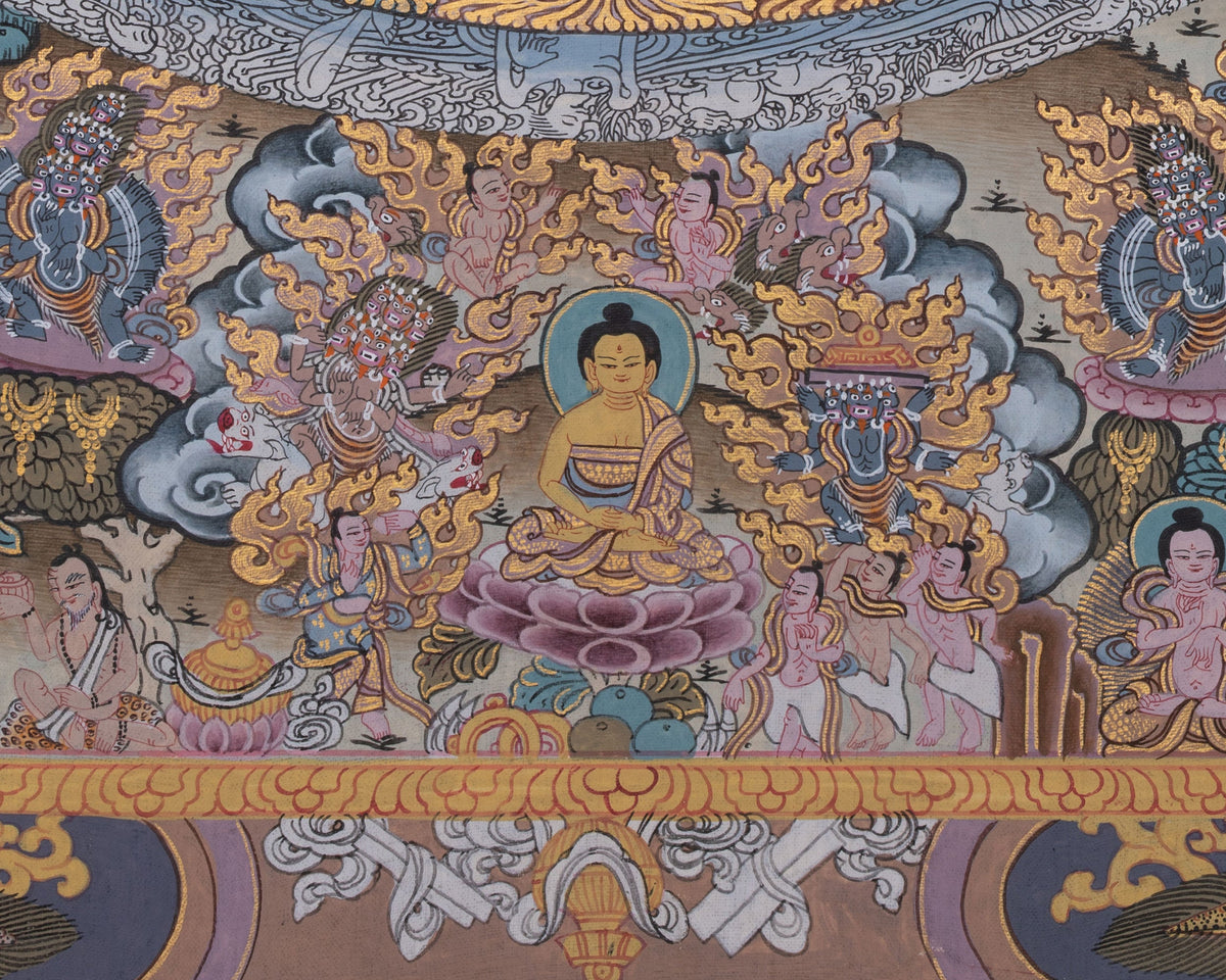 Traditional Painted Grey Colored Buddha Mandala | A Symbol of Wisdom & Balance