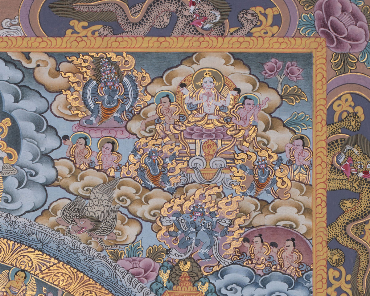 Traditional Painted Grey Colored Buddha Mandala | A Symbol of Wisdom & Balance