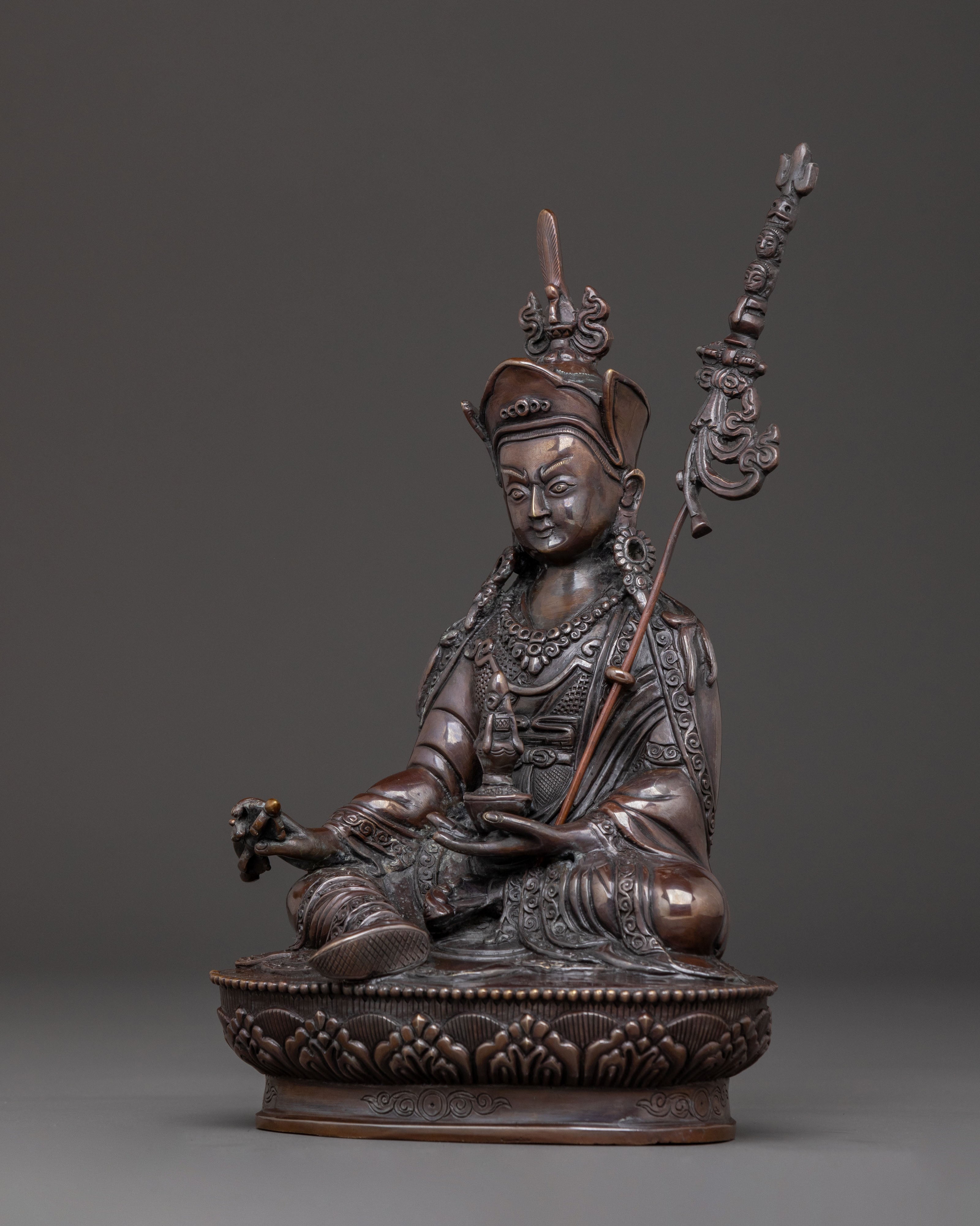 Guru Rinpoche Handcrafted Sacred Statue – Oxidized Copper