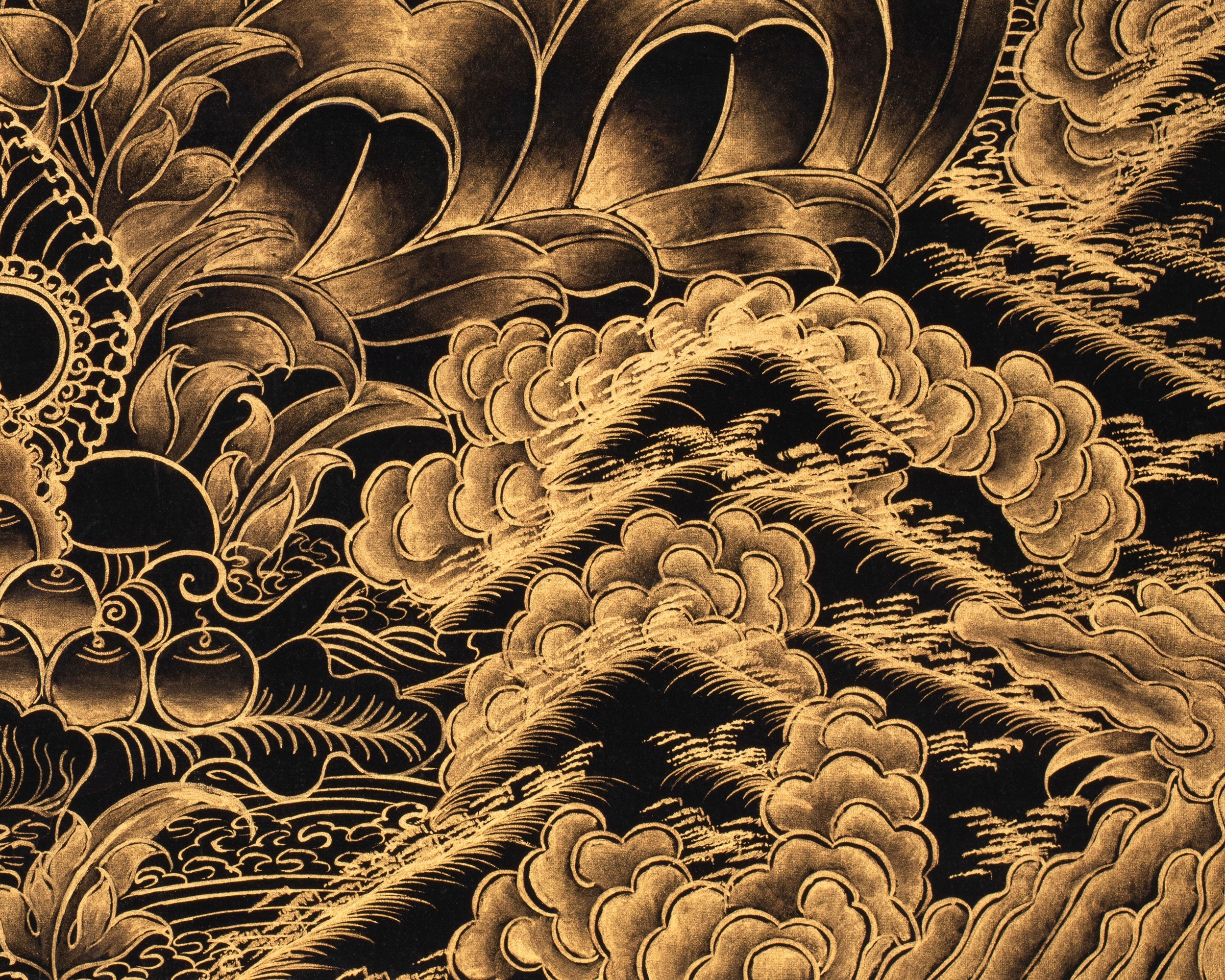 Gold Dzambhala Thangka | Traditional Buddhist Wealth Deity Art
