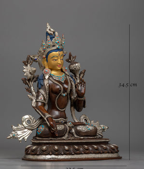 Compassionate White Tara Statue | Copper Body and Gold Face Buddhist Sculpture