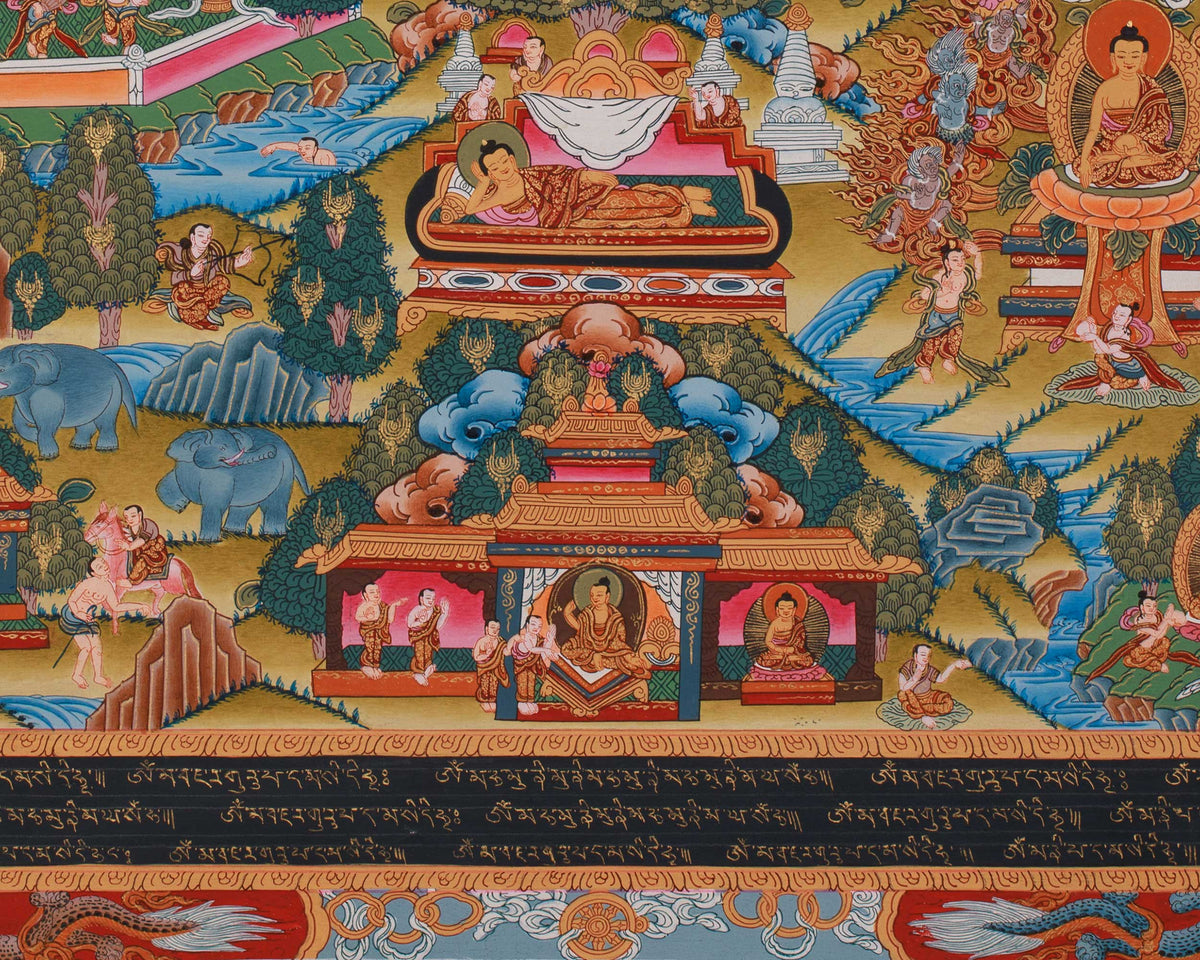 Traditional Thangka of Buddha's Life Story | Journey From Birth to Enlightenment