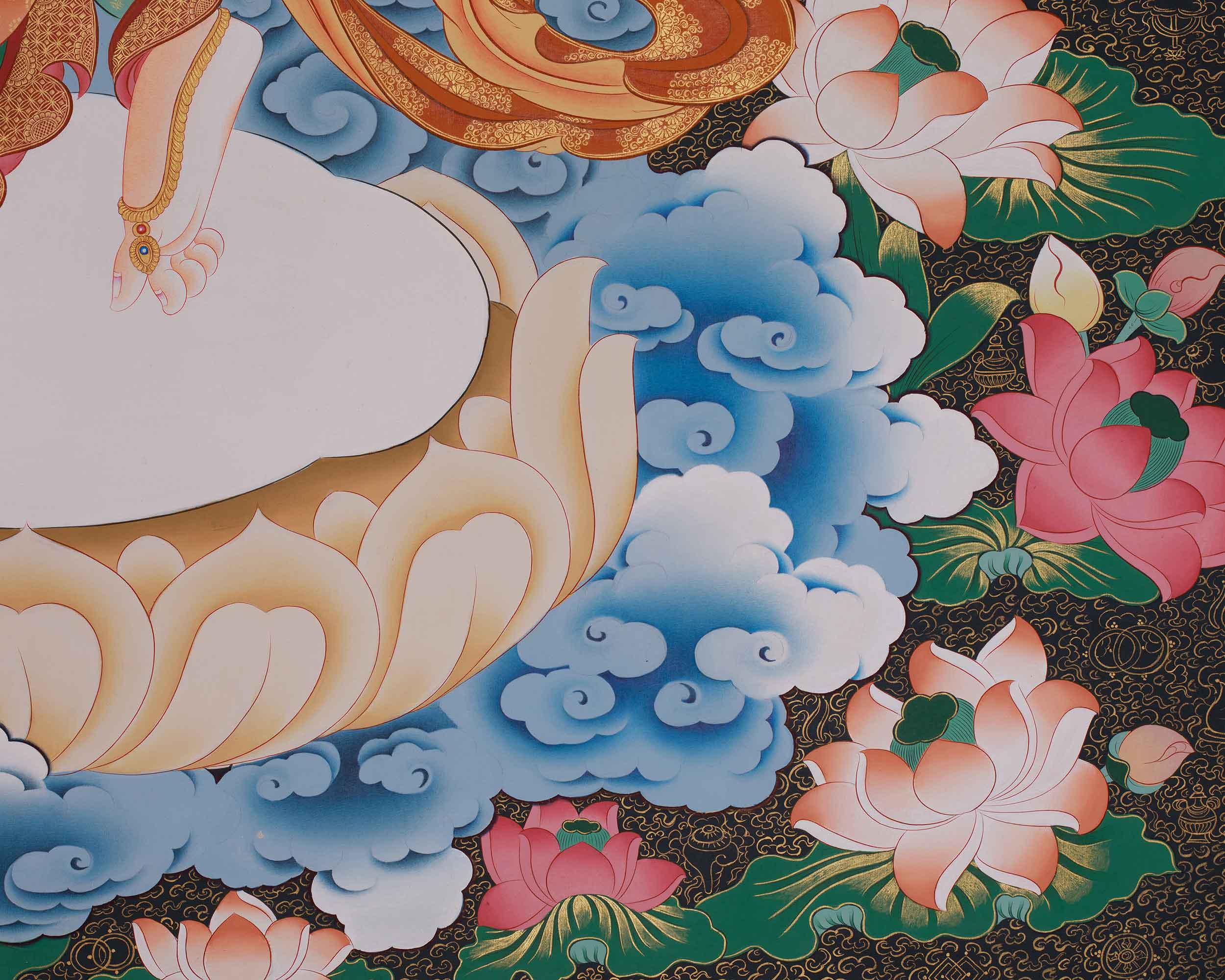 Divine Standing Chenrezig Thangka | Embodiment of Compassion