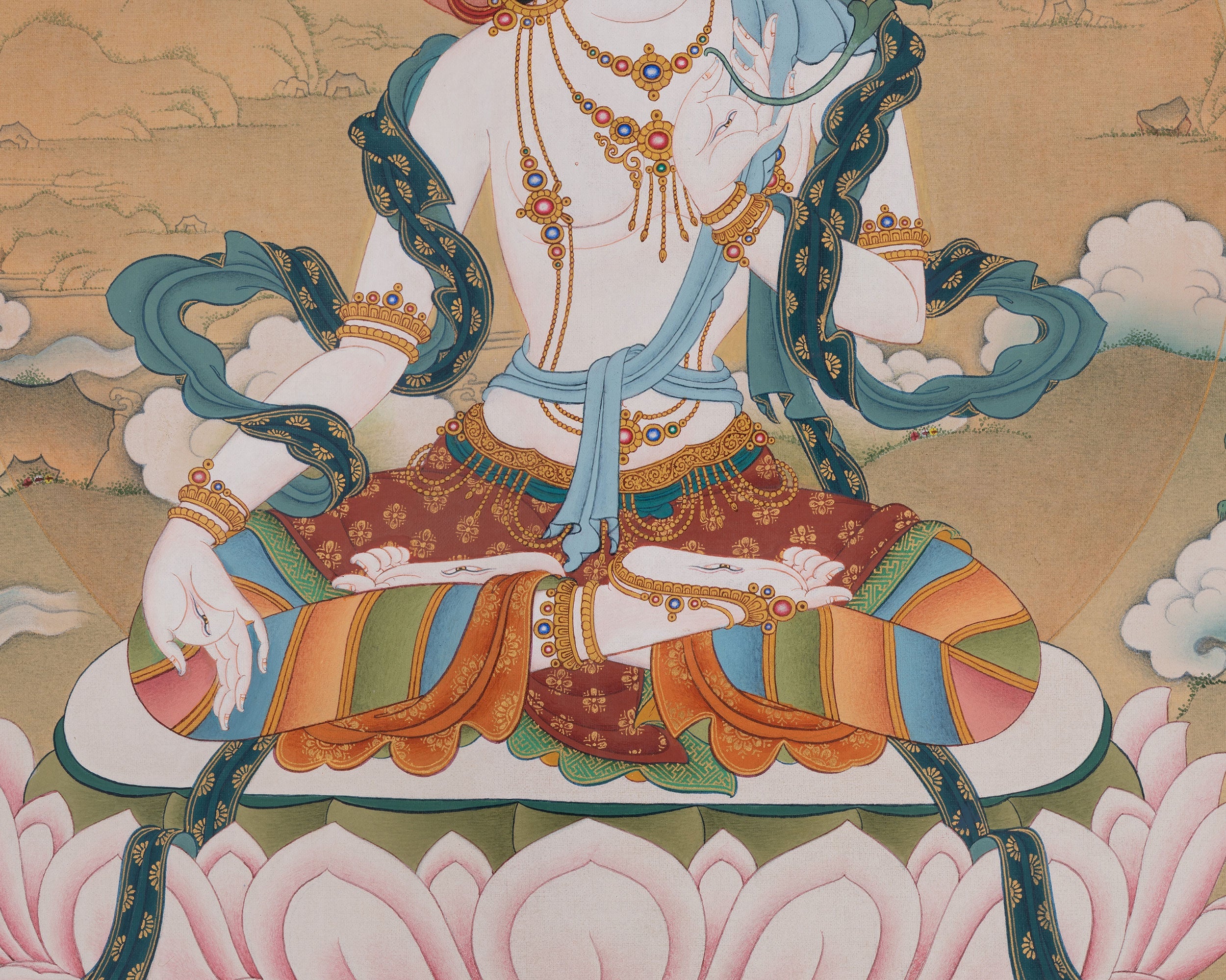 White Tara Longevity Thangka Art | Seven Eyed Deity | Pure Compassion