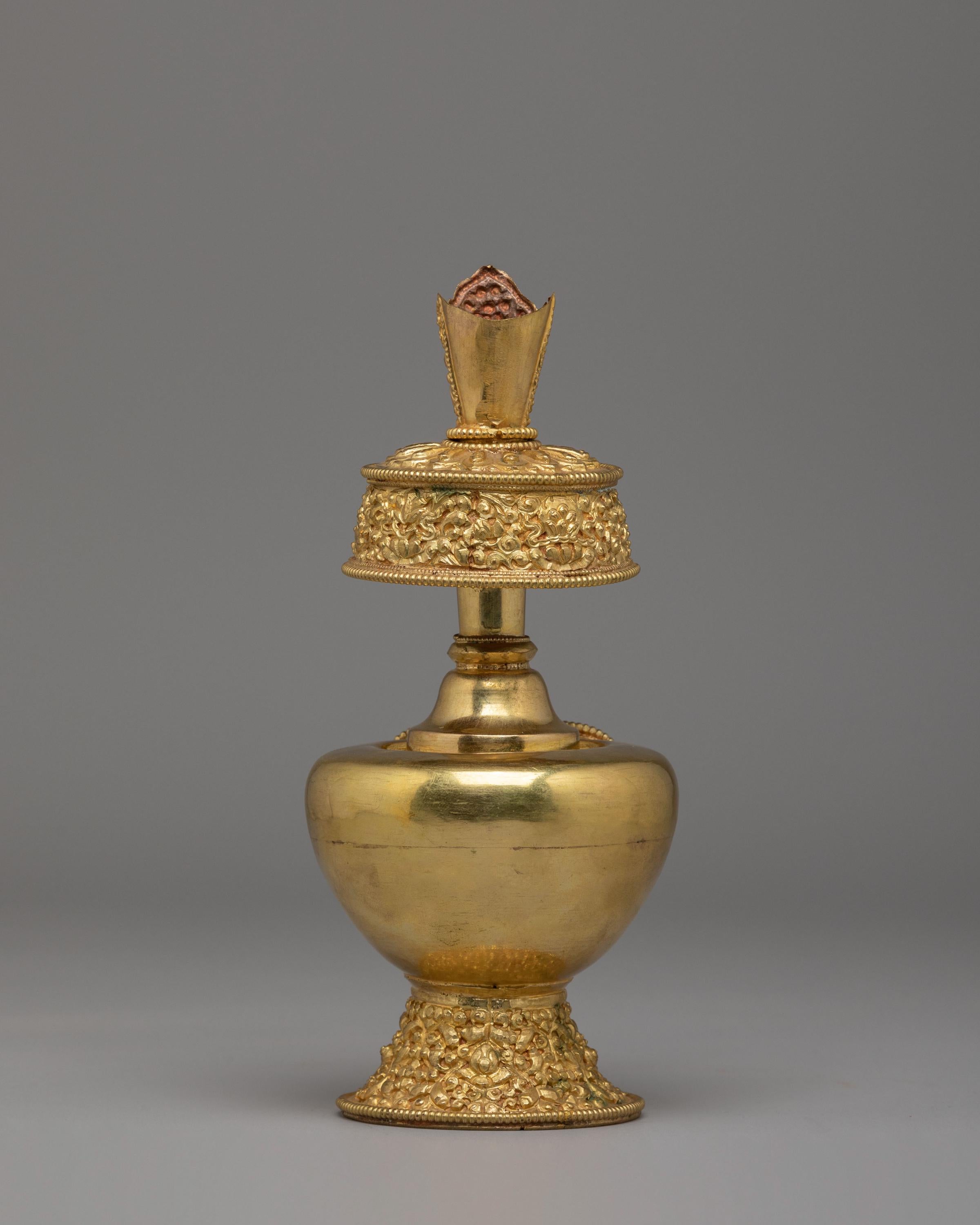 Handmade Tibetan Ritual Bhumba Set | Gold Plated Buddhist Ritual Vase