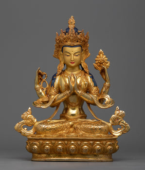Four Arm Chenrezig Gold Statue 