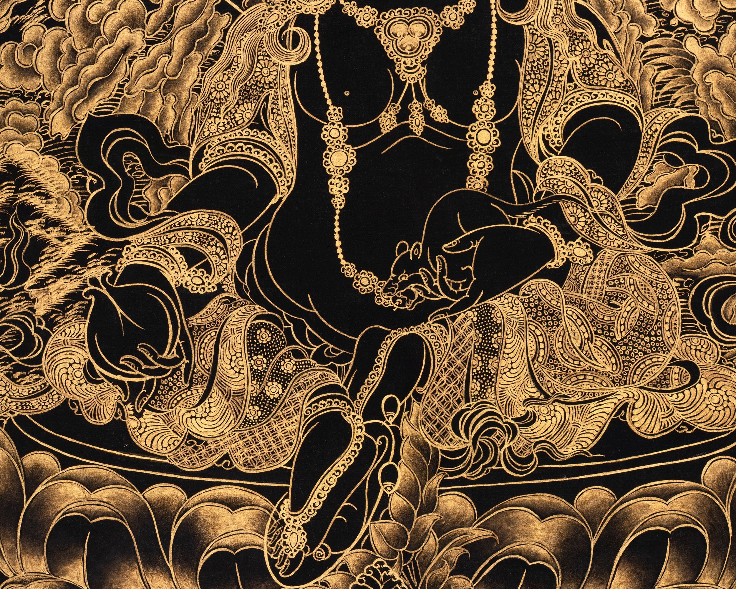 Gold Dzambhala Thangka | Traditional Buddhist Wealth Deity Art