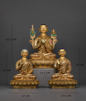 Tsongkhapa and His Two Disciples | Handcrafted Elegance in Copper and Gold