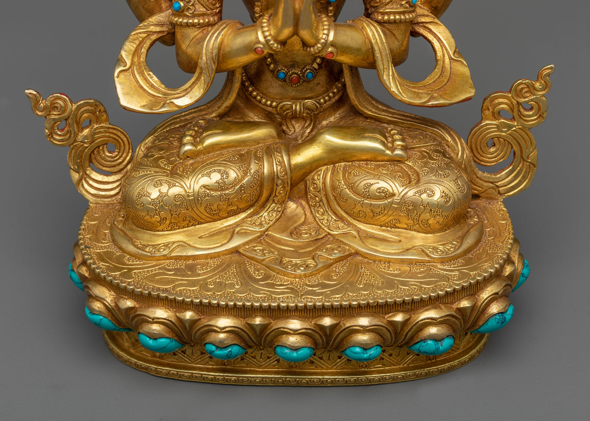 Gold Gilded Chenrizig Statue | Embodiment of Boundless Compassion
