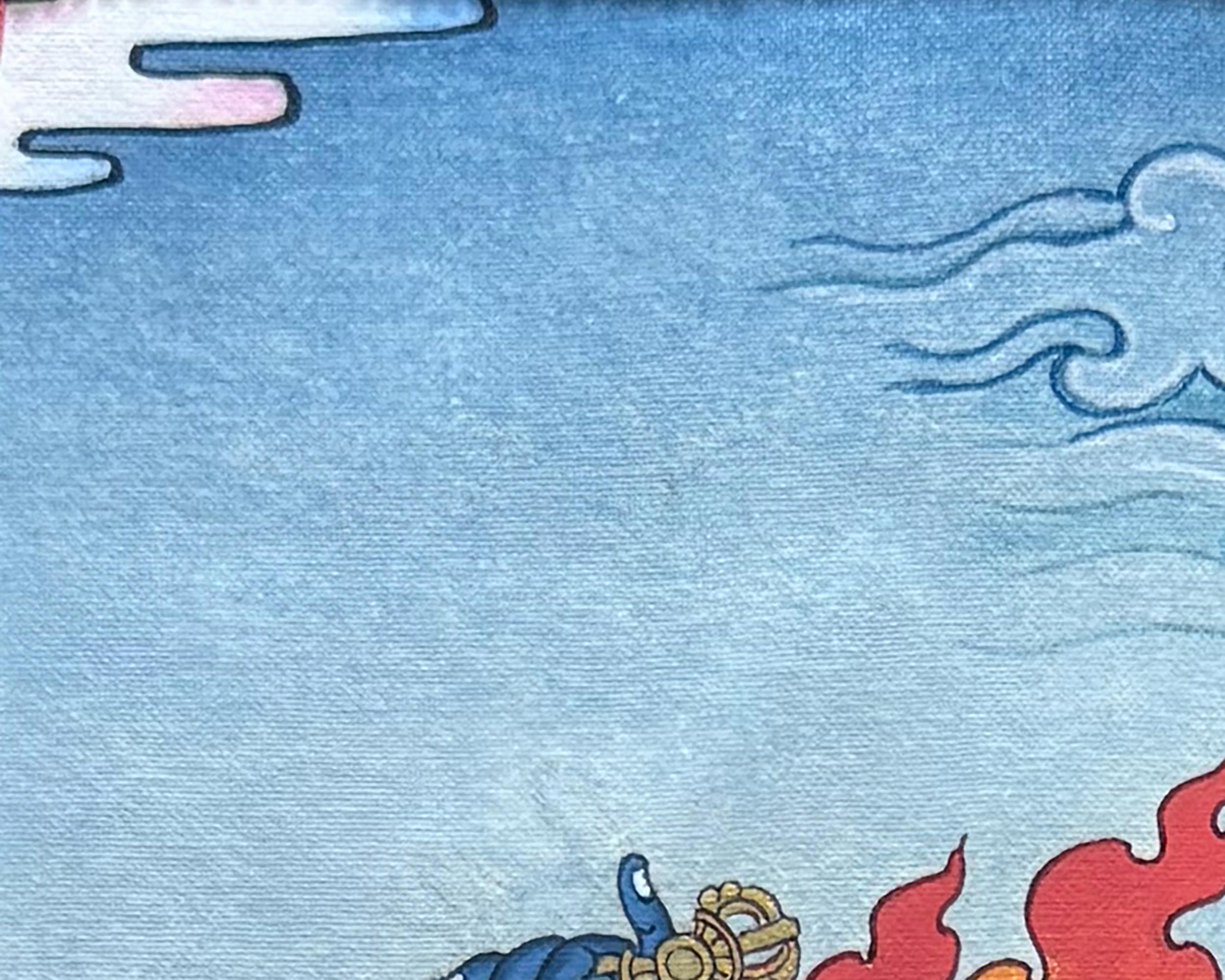 Tibetan Vajrapani Thangka With Brocade | Symbol of Strength, Courage, and Enlightened Power