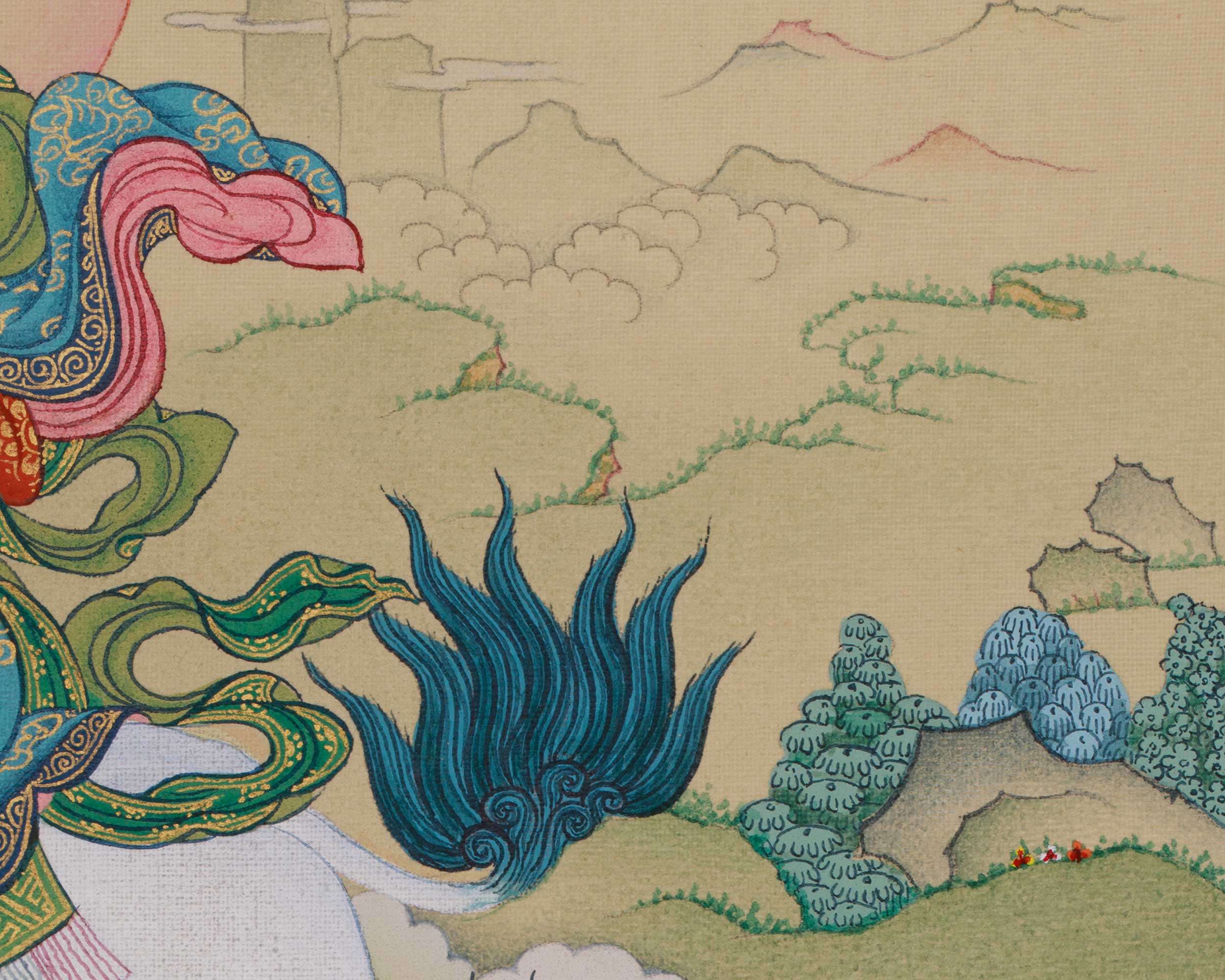 Traditional Tsheringma With Milarepa Thangka | Symbolized Wisdom and Spiritual Guidance