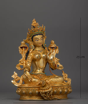 Green Tara Buddhist Deity Figure | Handcrafted 24K Gold Gilded Statue
