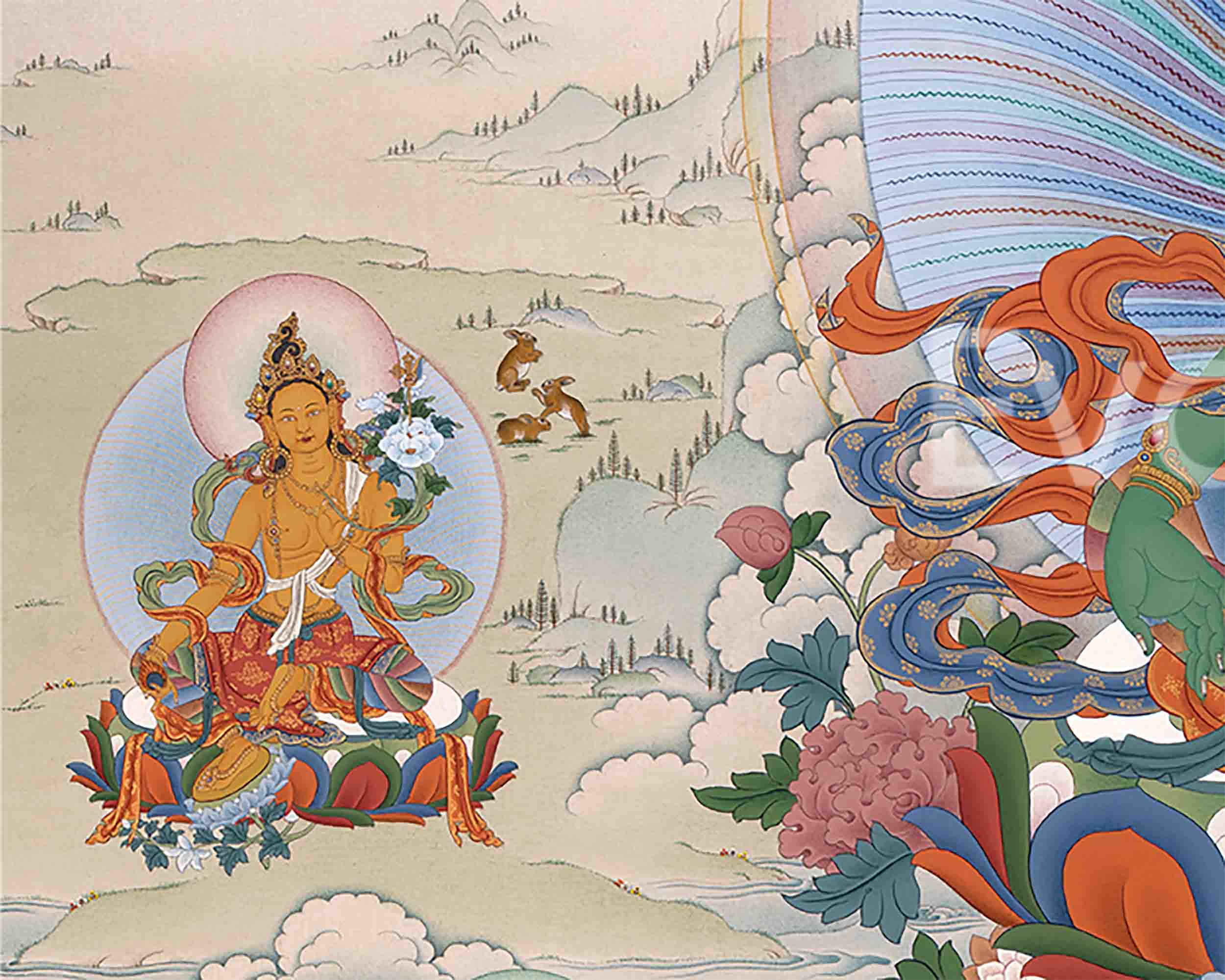 Traditionally Crafted Thangka Print For 21 Tara Praise | Tibetan Thangka Print For Mindfuless | Tibetan Buddhism Art