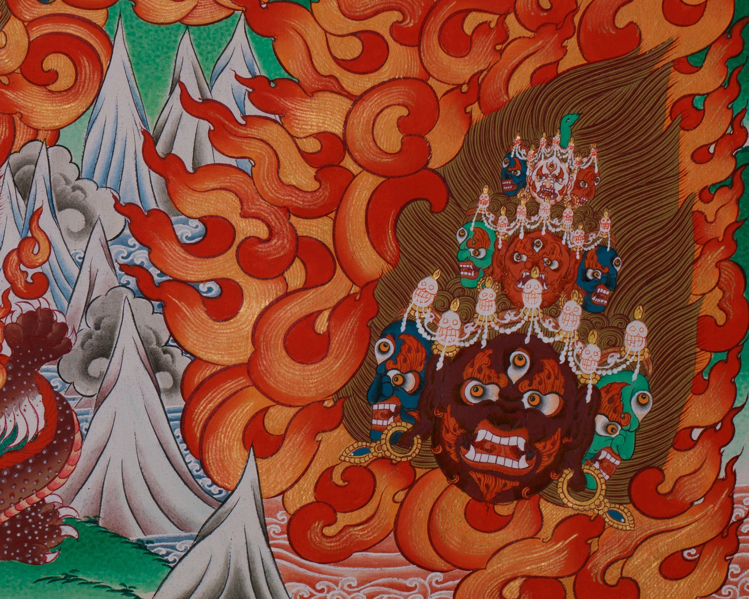 Yamantaka Head Thangka Painting | Guardian Against Ignorance, Fear, and Spiritual Obstacles