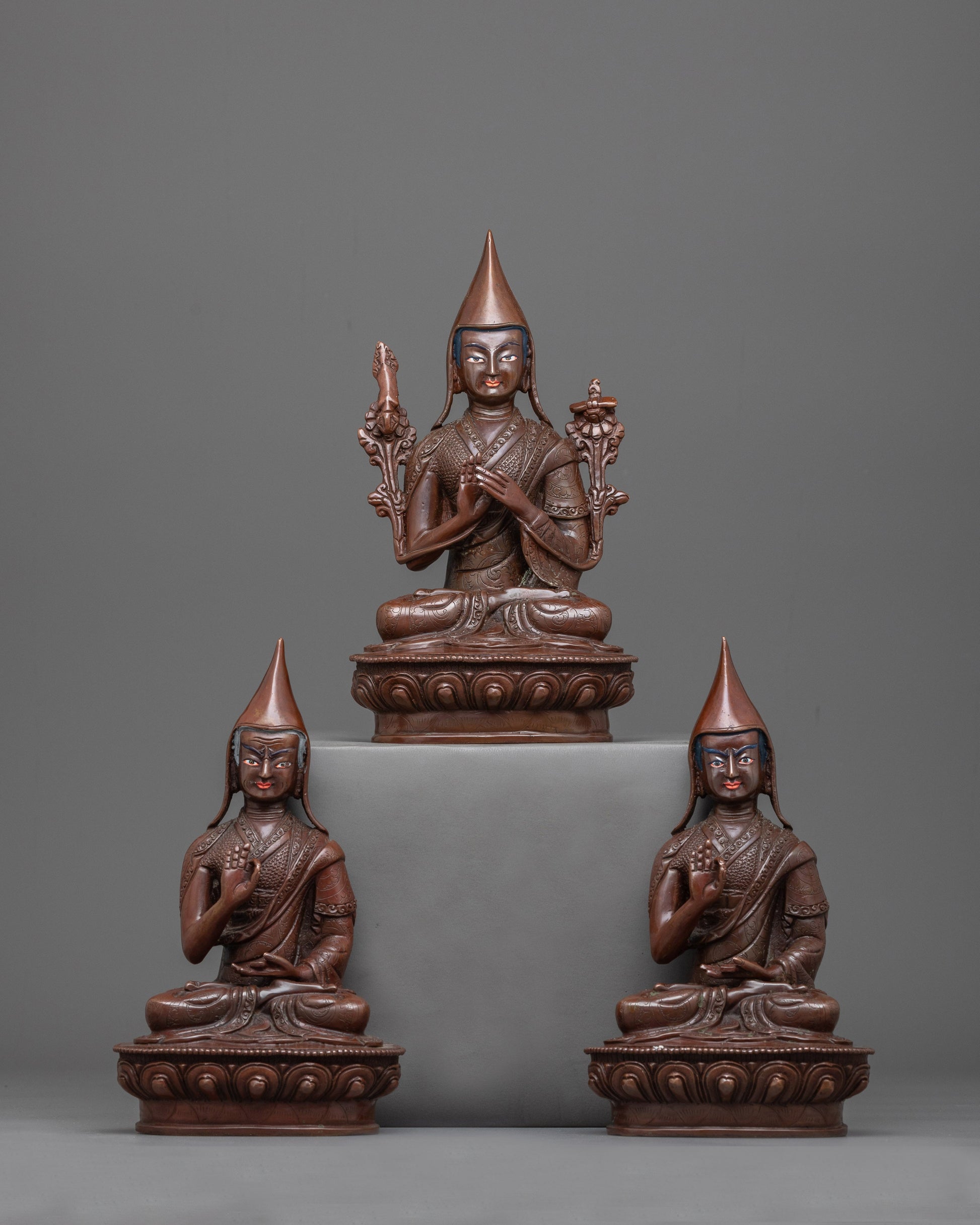 Copper Tsongkhapa With Disciples Statue 