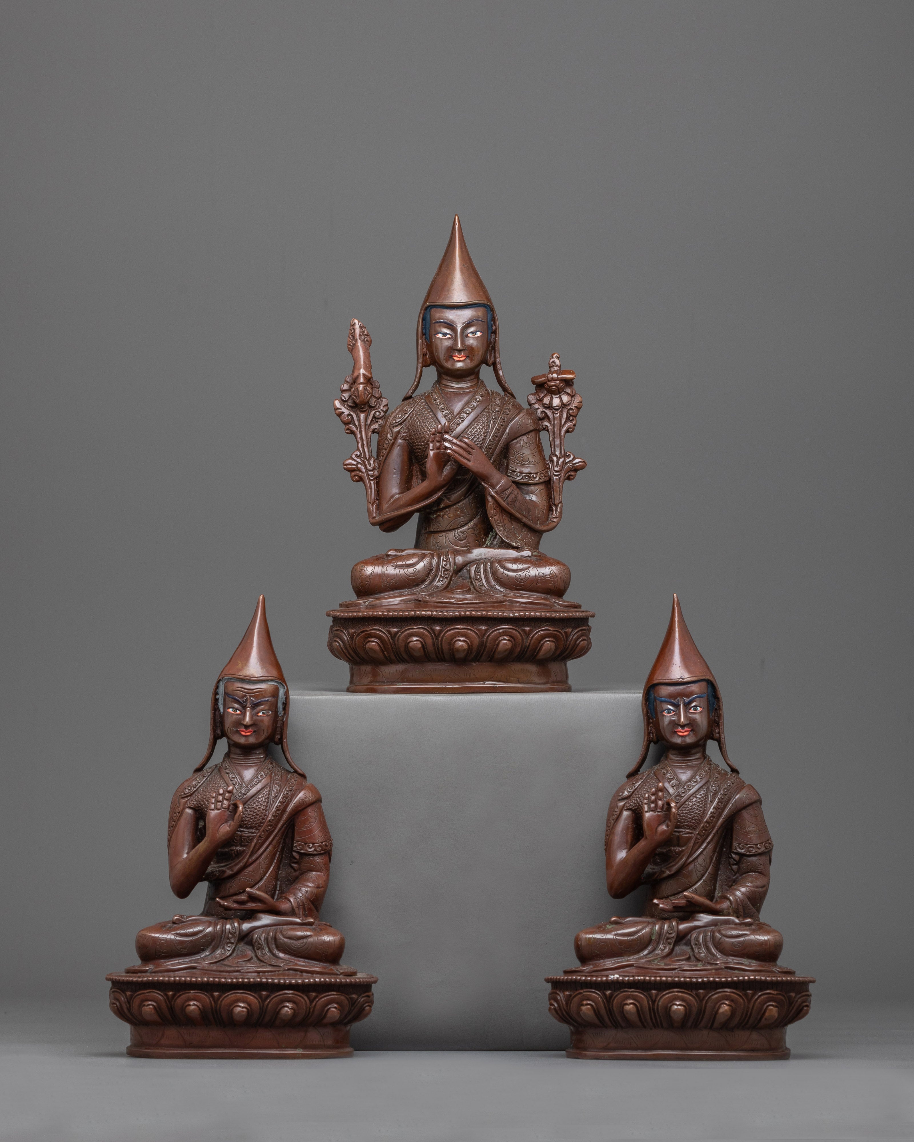 Copper Tsongkhapa With Disciples Statue 