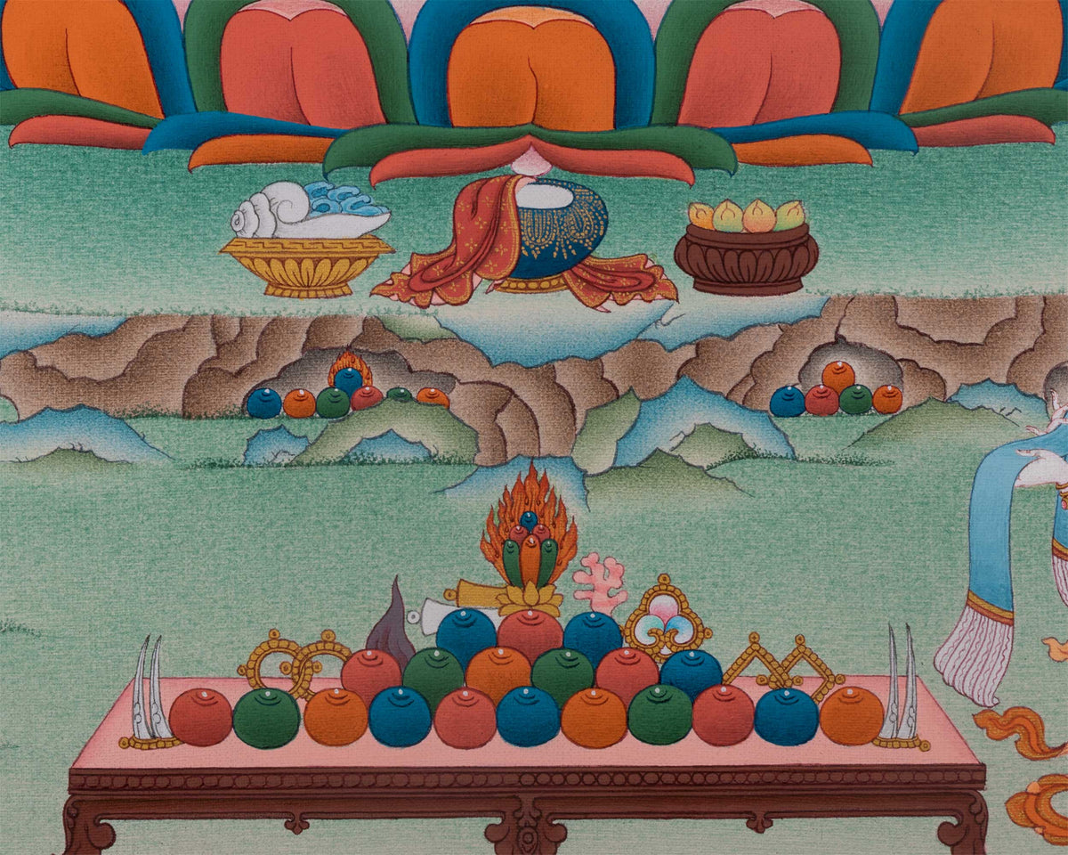 4 Armed Avalokiteshvara Thangka Print | Bodhisattva Avalokiteshvara With Buddha Amitabha