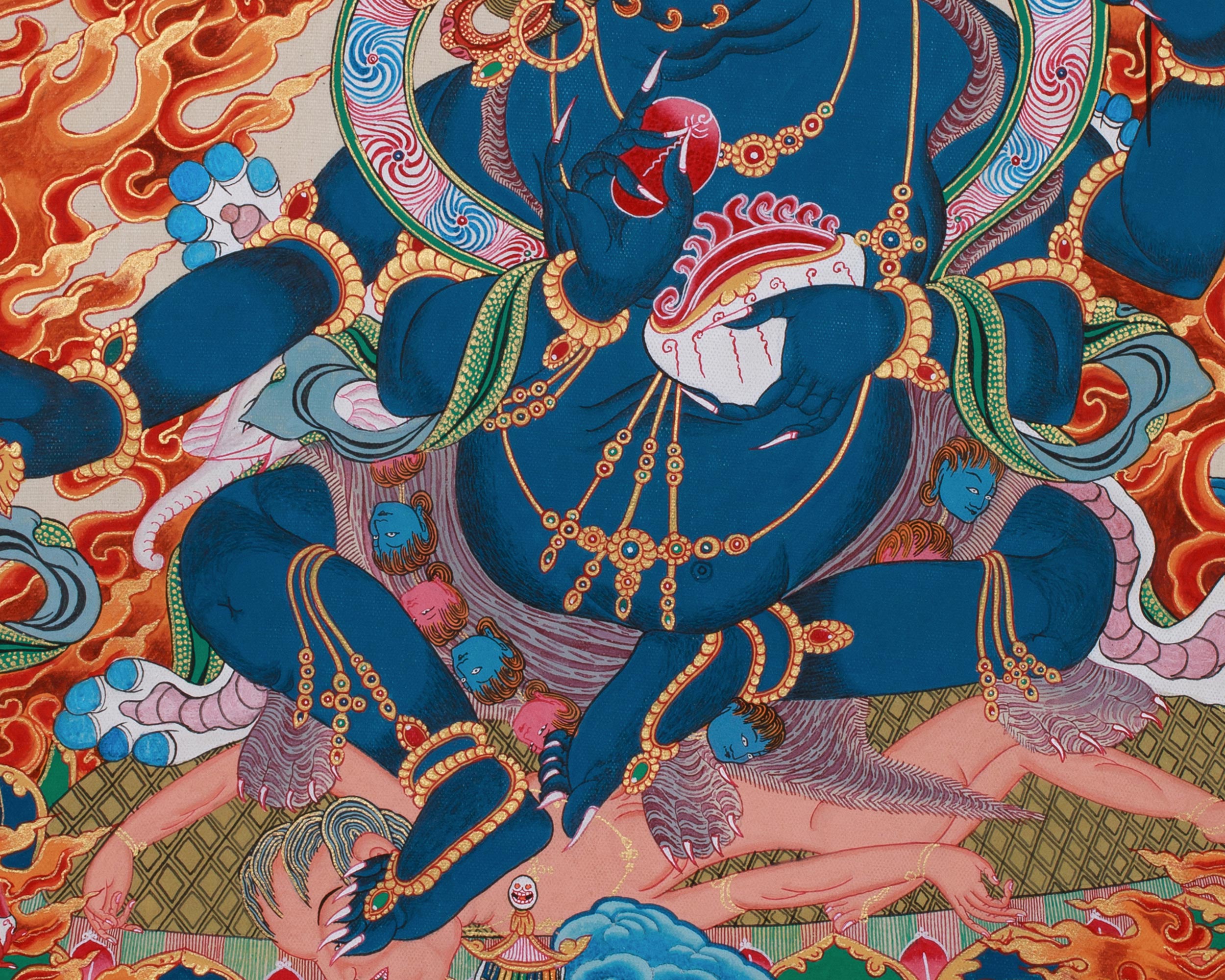 4-Armed Mahakala Painting | Fierce Protector Deity of Wisdom and Power