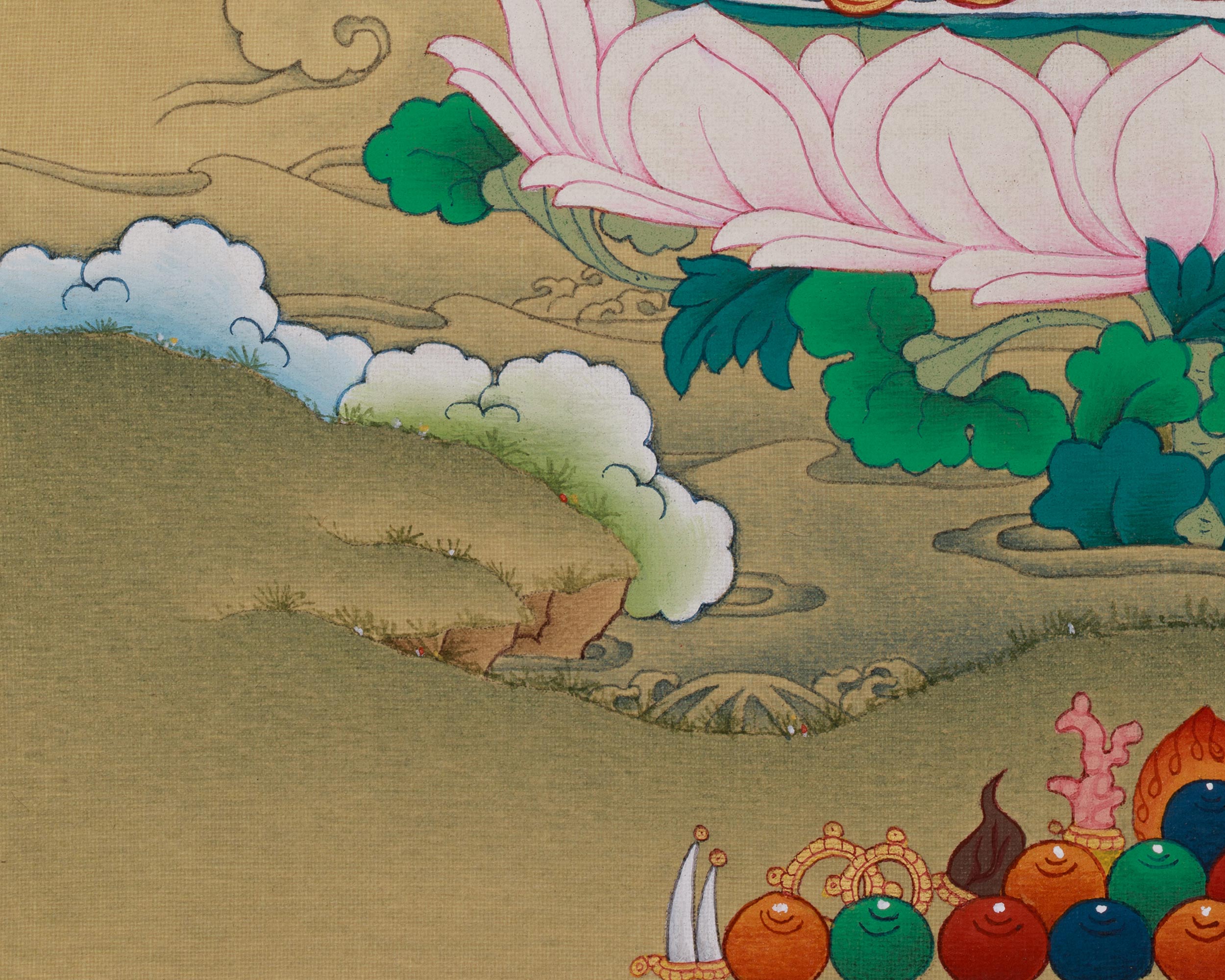 Divine Chenrezig with Amitabha Buddha Thangka | Compassion Deity Art