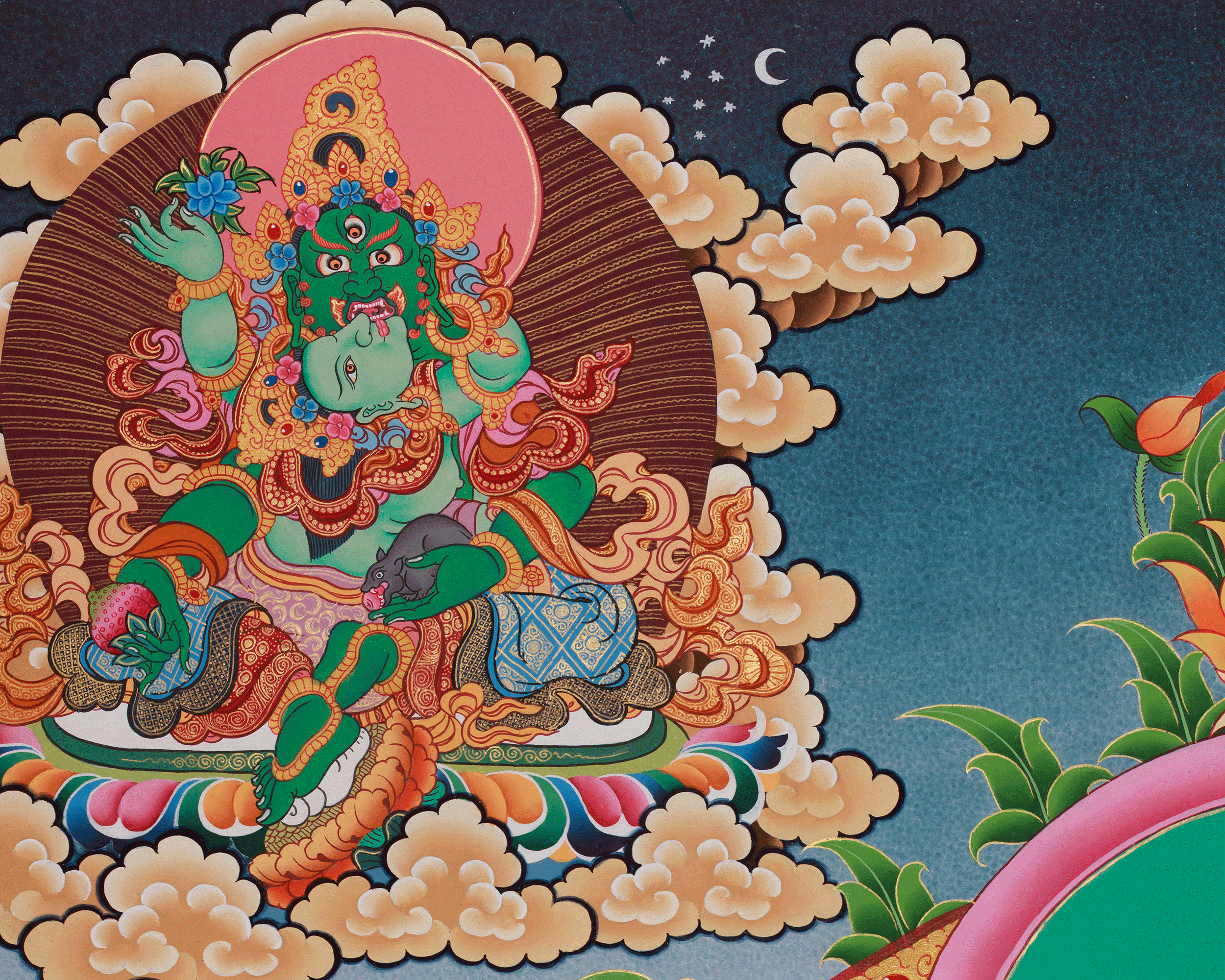 Five Dzambhala Thangka | Embodiments of Abundance in Tibetan Buddhism