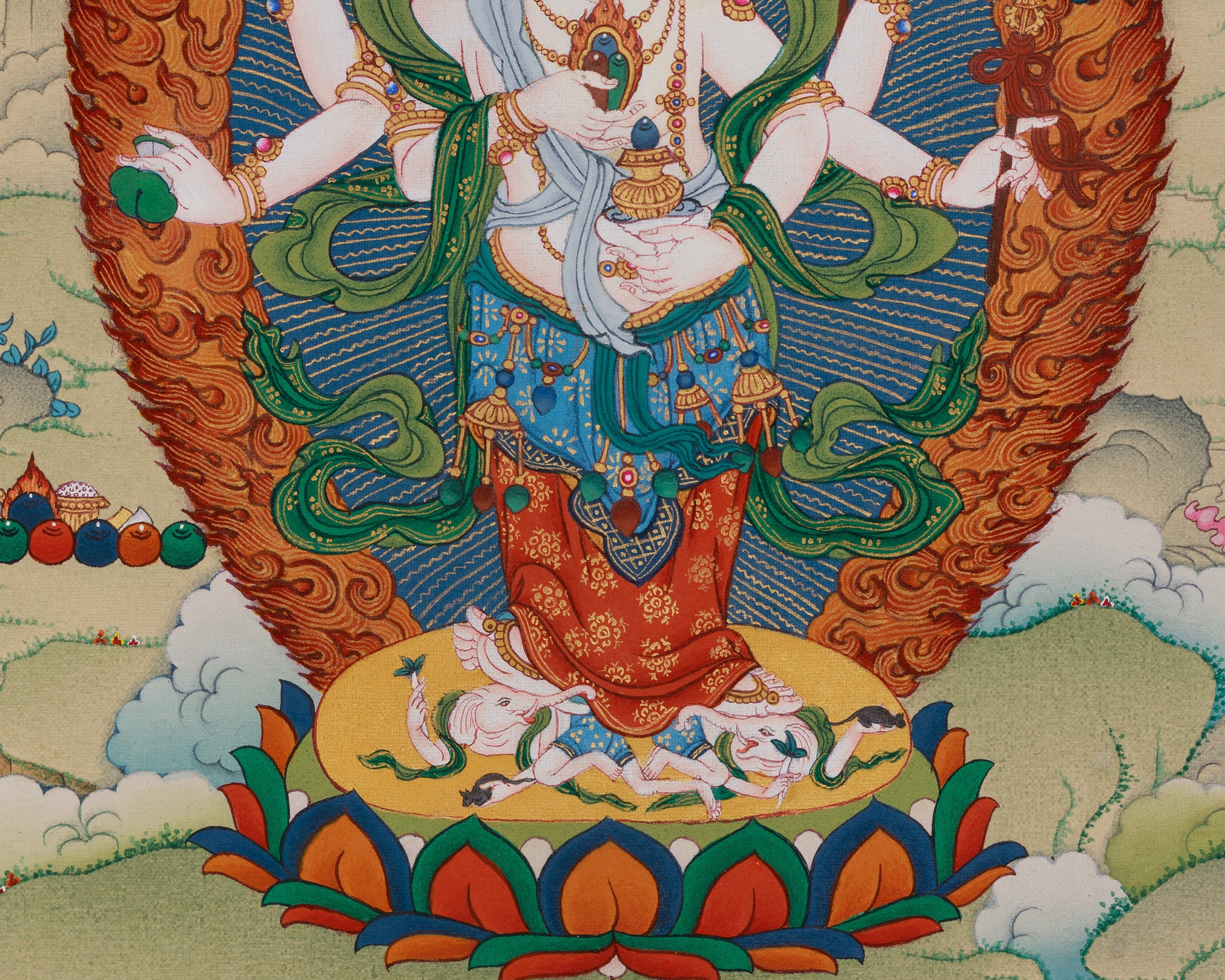 White Mahakala with Vajradharma Thangka | Representing Guardian Deities