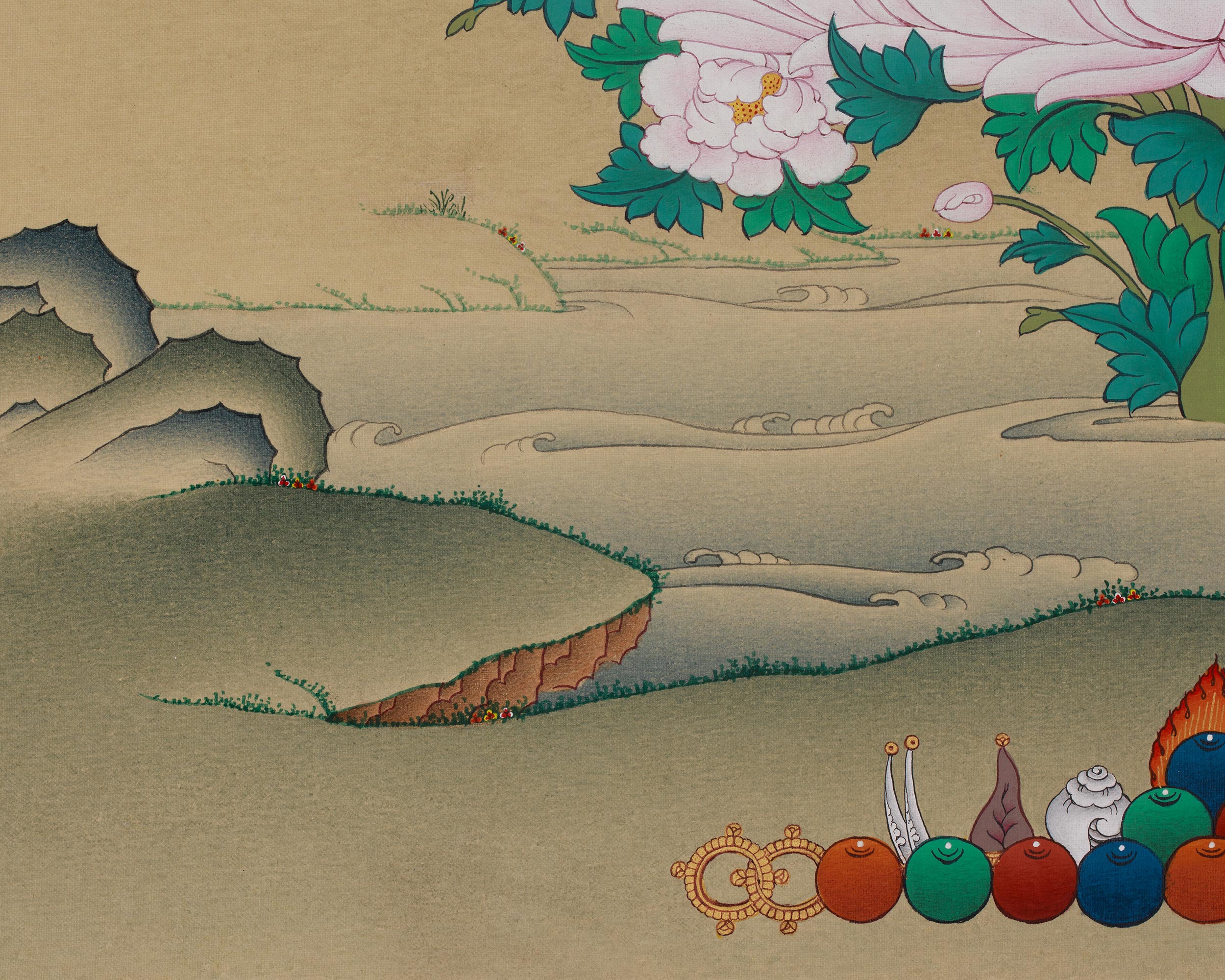 White Tara Healing Buddhist Art | Sacred Thangka of Compassion and Longevity