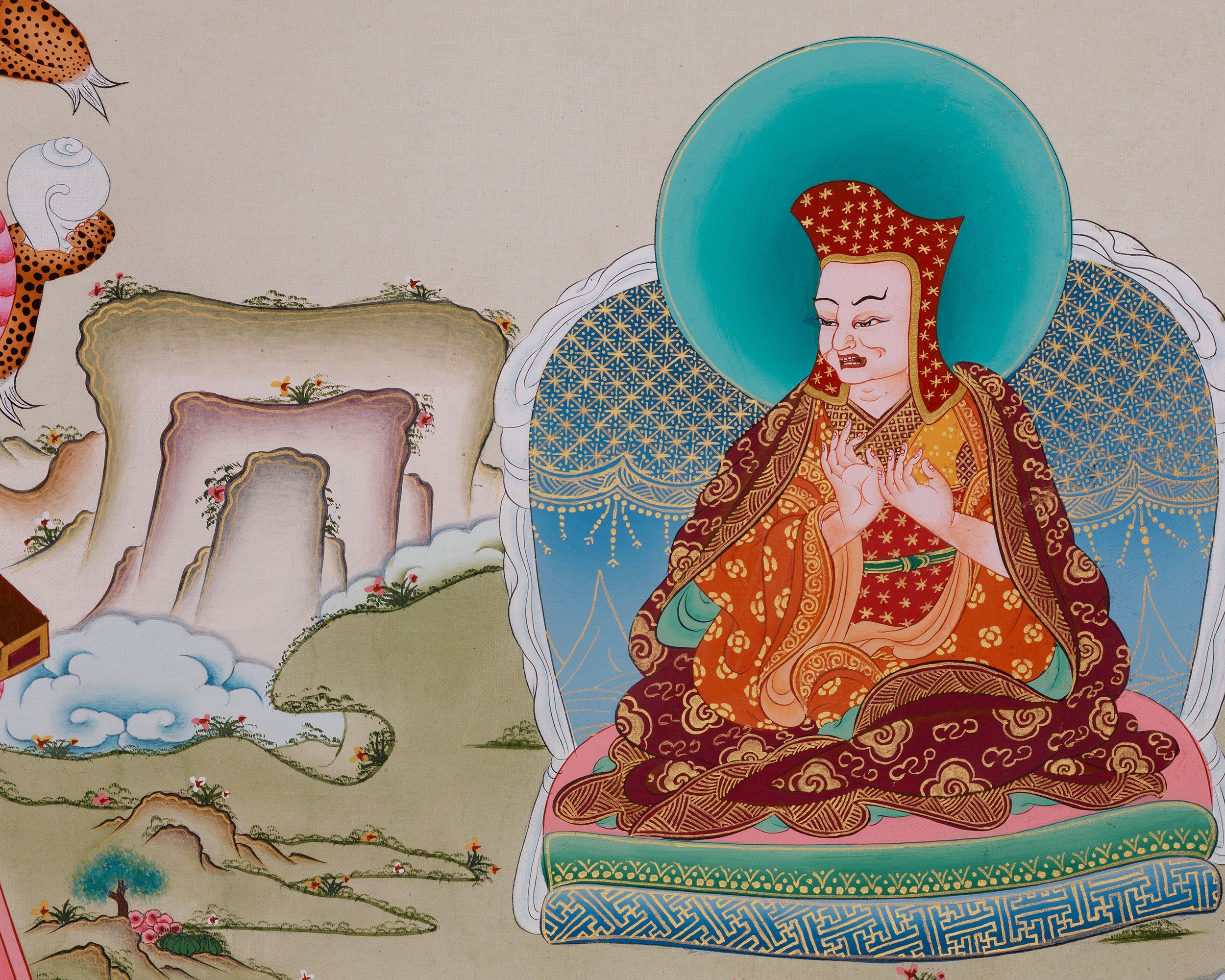Traditional Thangka of Gompopa | Kagyu Lineage Master Buddhist Art