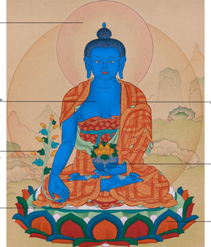 Blue Healing Buddha Thangka | The Medicine Buddha Artwork
