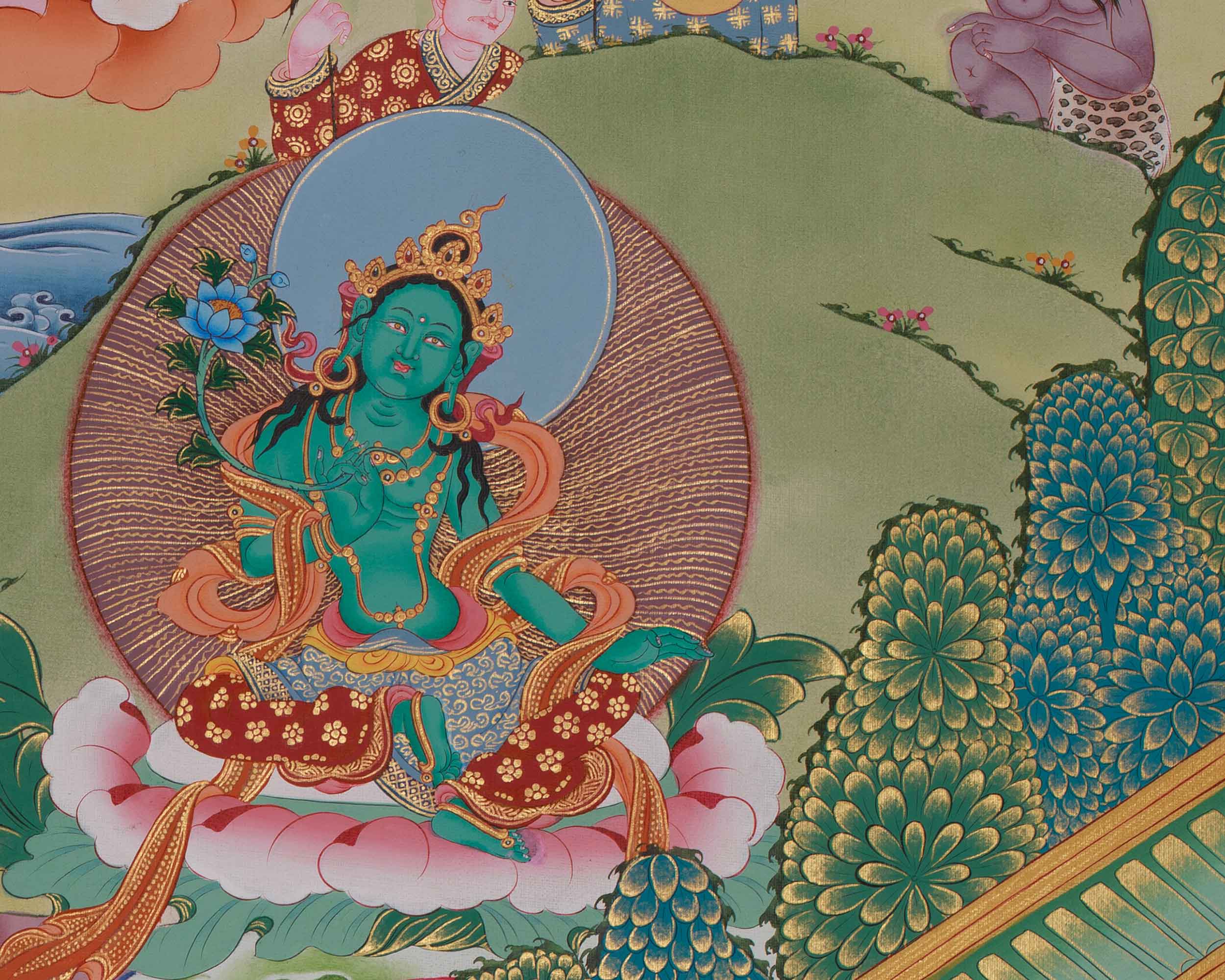 Shyama Tara Buddhist Thangka | Compassionate Goddess Green Tara