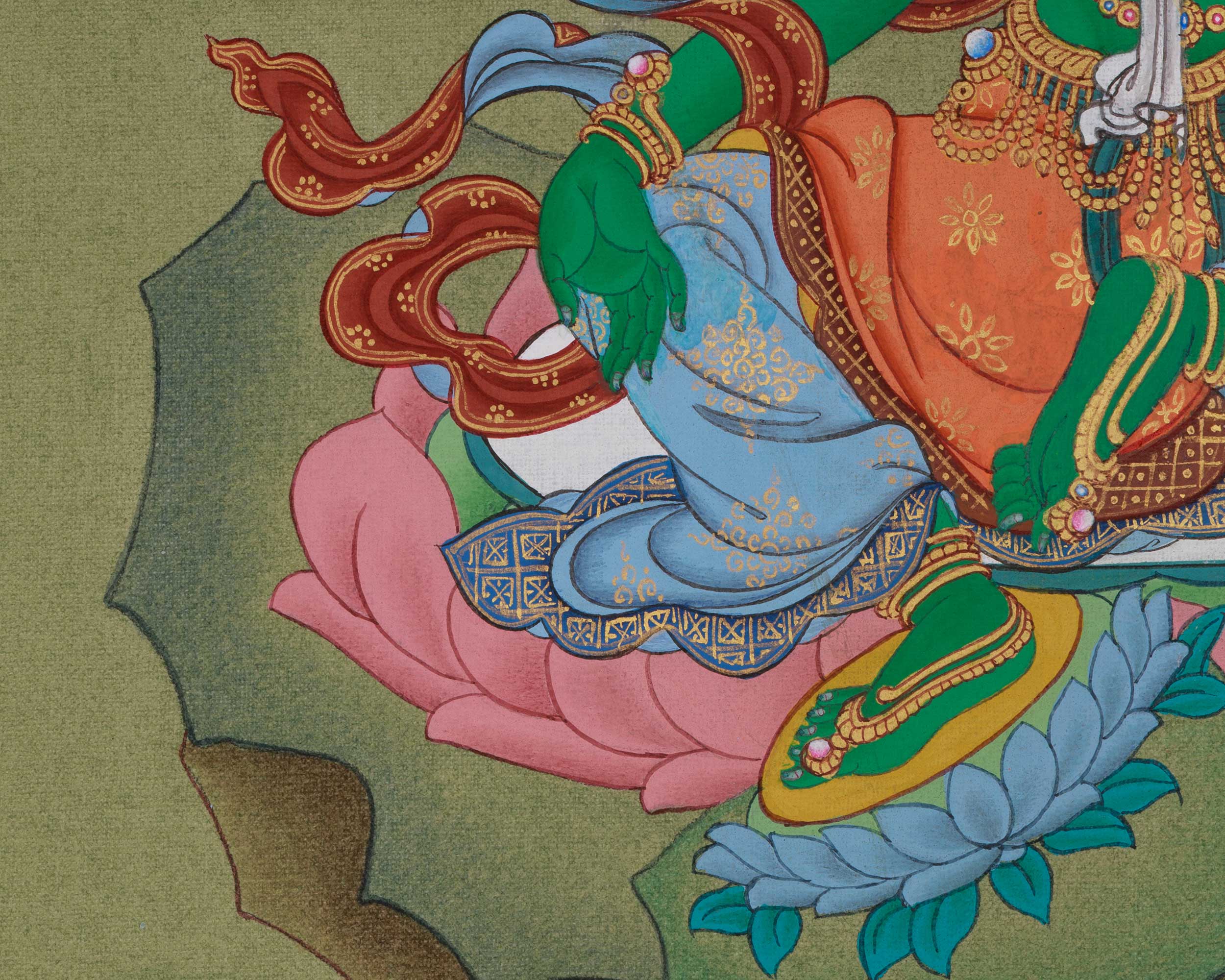 Tibetan Thangka of Shyama Tara | Embodiment of Compassion and Swift Aid | Green Tara