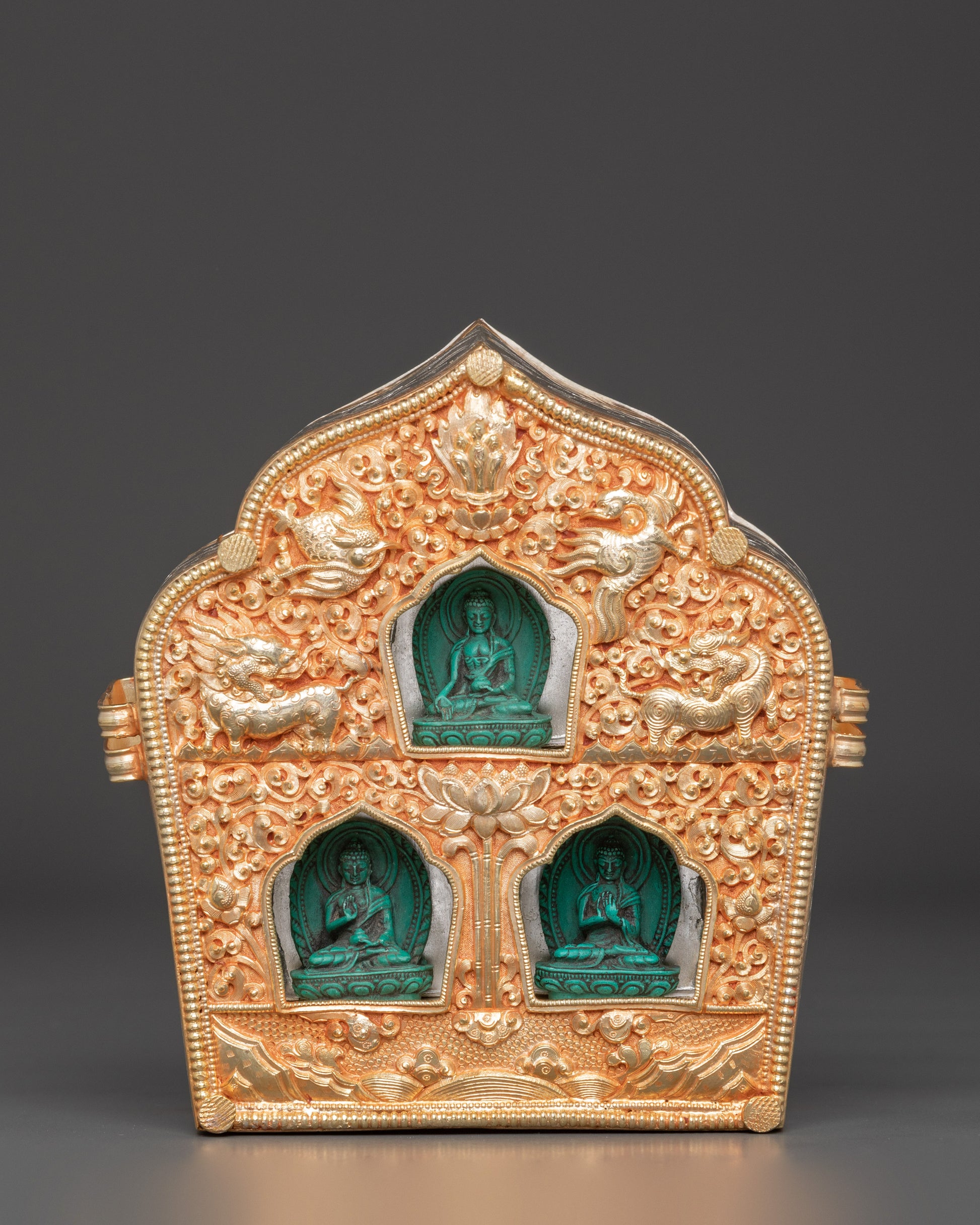 Spiritual Ghau box With Three Buddha Figures 